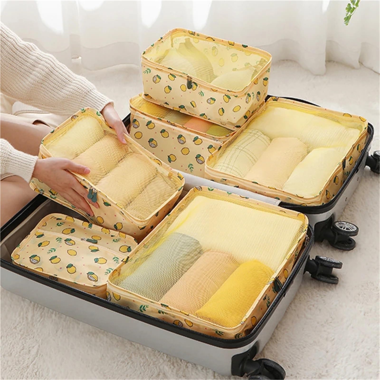 Set di 7 borse portaoggetti da viaggio, organizer for vestiti, scarpe, bagagli, cubo imballaggio, valigia, custodia ordinata per Vestiti, Scarpe, Cosmetici