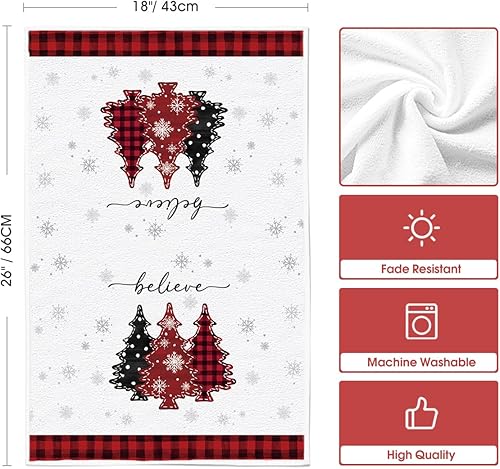 Miniatura 6 de Artoid Mode Juego de 4 toallas de cocina con diseño de árboles de Navidad rojos y negros, diseño de rayas cruzadas con diseño de árbol de Navidad,