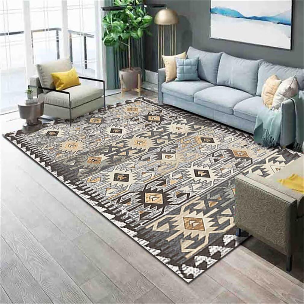 Tapis pour salon gris et ethnique de 60x110cm créant un coin jeu chaleureux