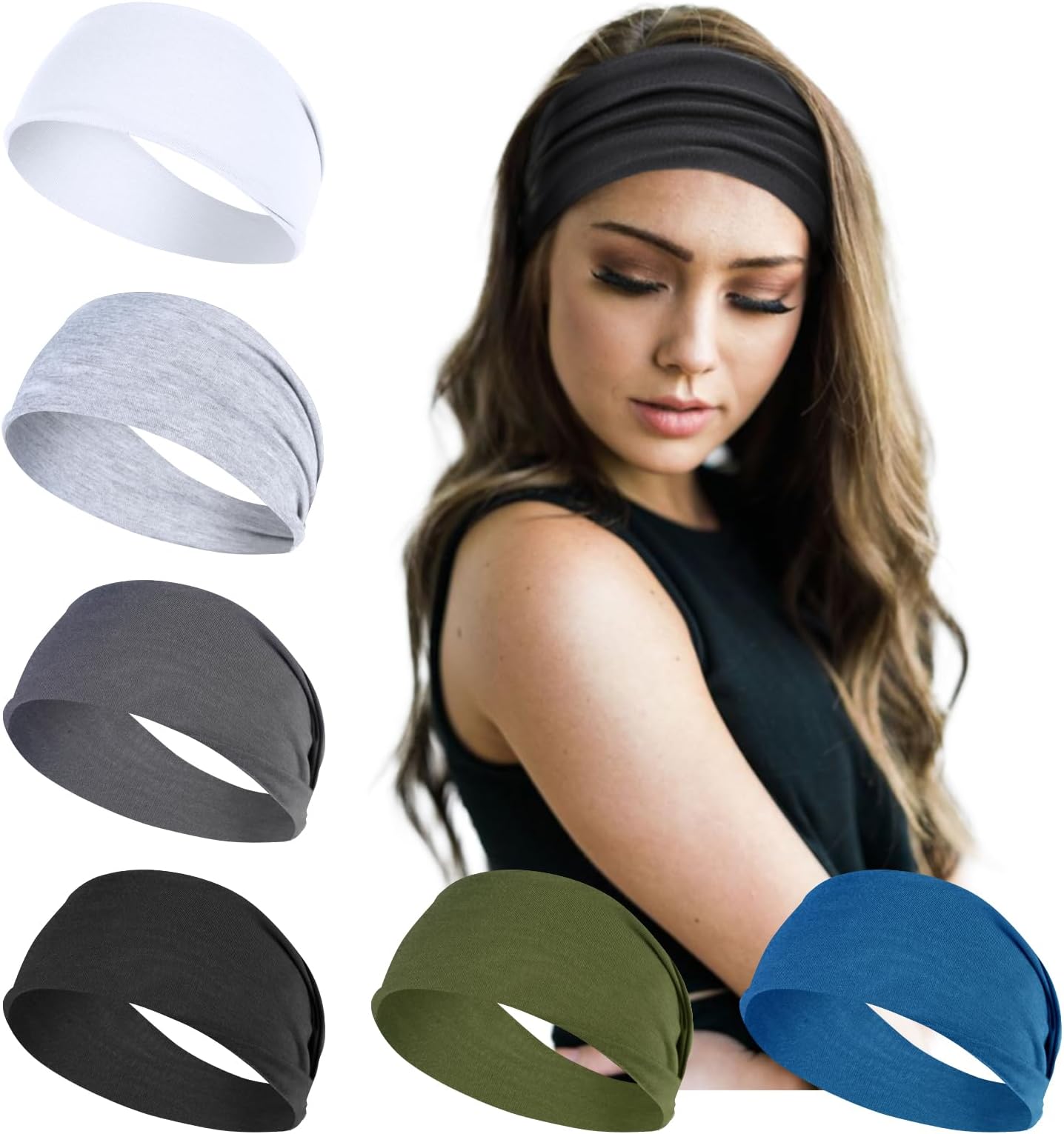 TERSE Headbands for Women Short Hair Non Slip Elastic Sweat Hairbands Soft Fabric Hair Bands Workout Yoga Running Sport Thin Hair Wrap for Girls