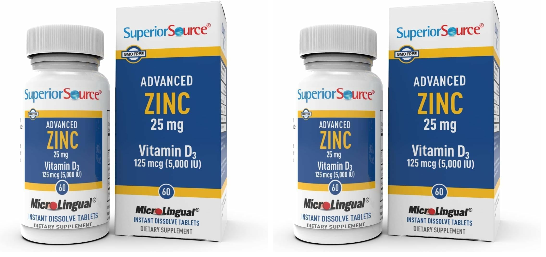 Superior Source Advanced Zinc 25 mg - Includes Vitamin D3 5,000 IU - Premium Immune Support Supplement for Men & Women - Non-GMO & Gluten-Free - 60 MicroLingual Dissolvable Tablets (Pack of 2) 60 Count (Pack of 2)