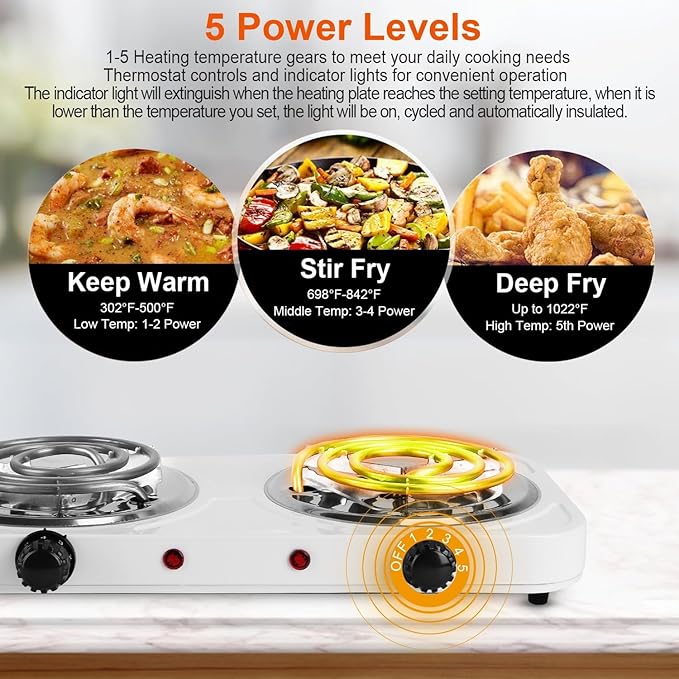 Estufa Eléctrica Portátil de 2 Puestos con Controles de Temperatura miniatura 4