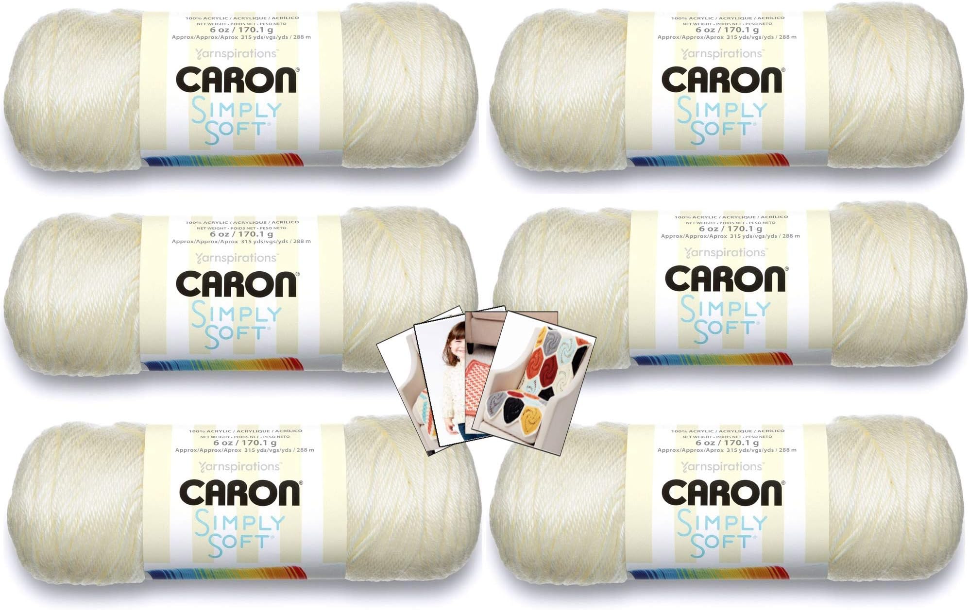Caron Simply Soft Yarn - 6 Pack with Pattern Cards in Color (Off White)