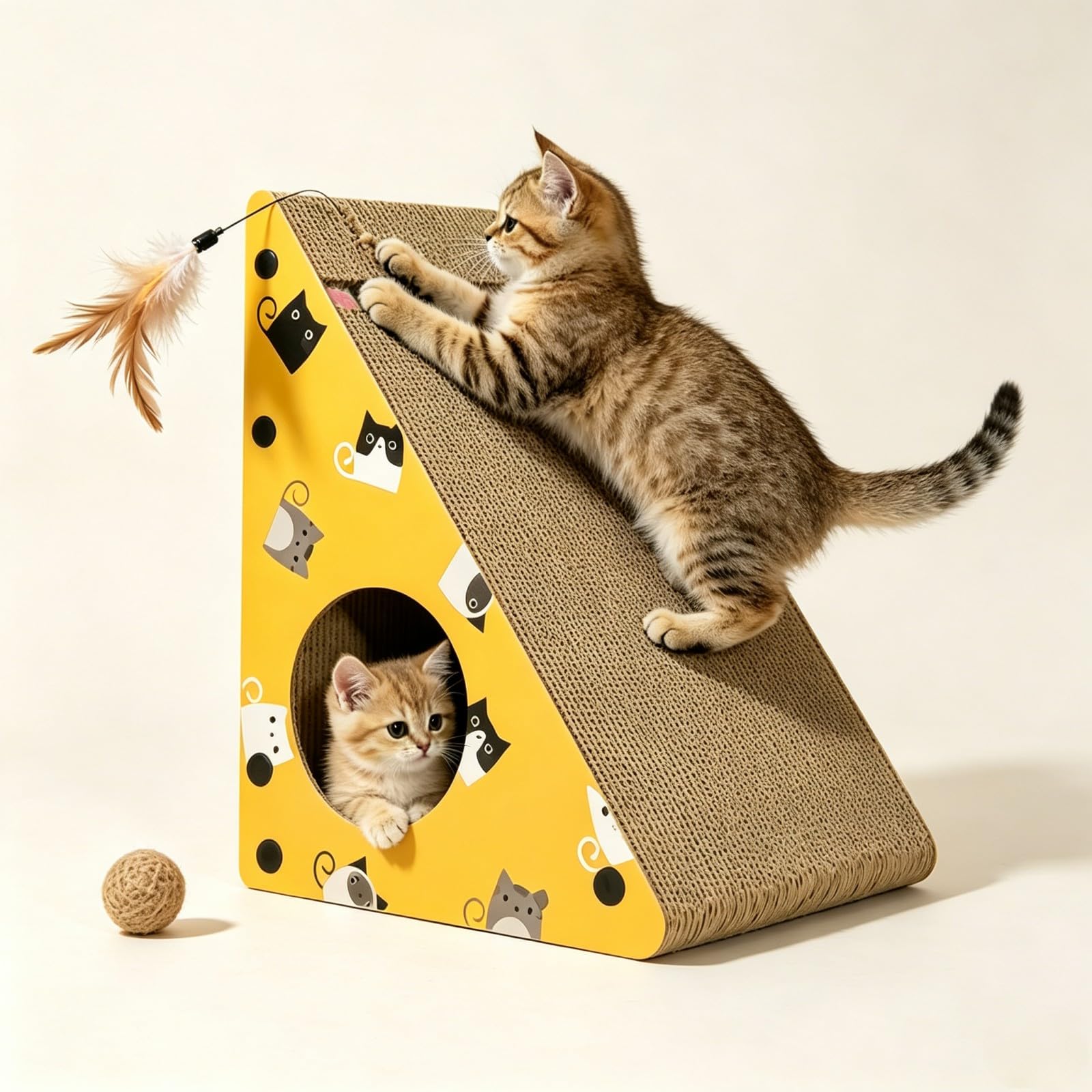 Katzenkratzer mit stabilem Holzrahmen, wendbare Kratzunterlage aus hochdichtem Karton, schnelle Montage, Möbelschutz, ideal für Indoor-Katzen