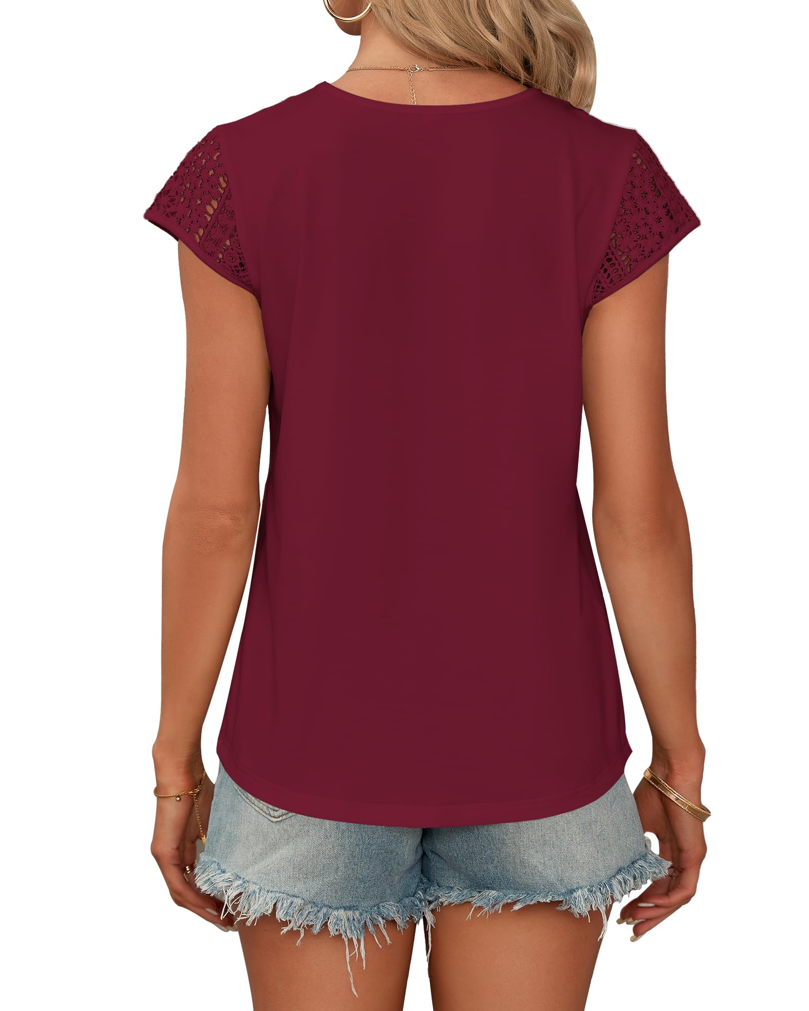 WNEEDU Maglietta Donna Manica Corta Top in Pizzo Blusa Camicia Estiva Elegante T-Shirt