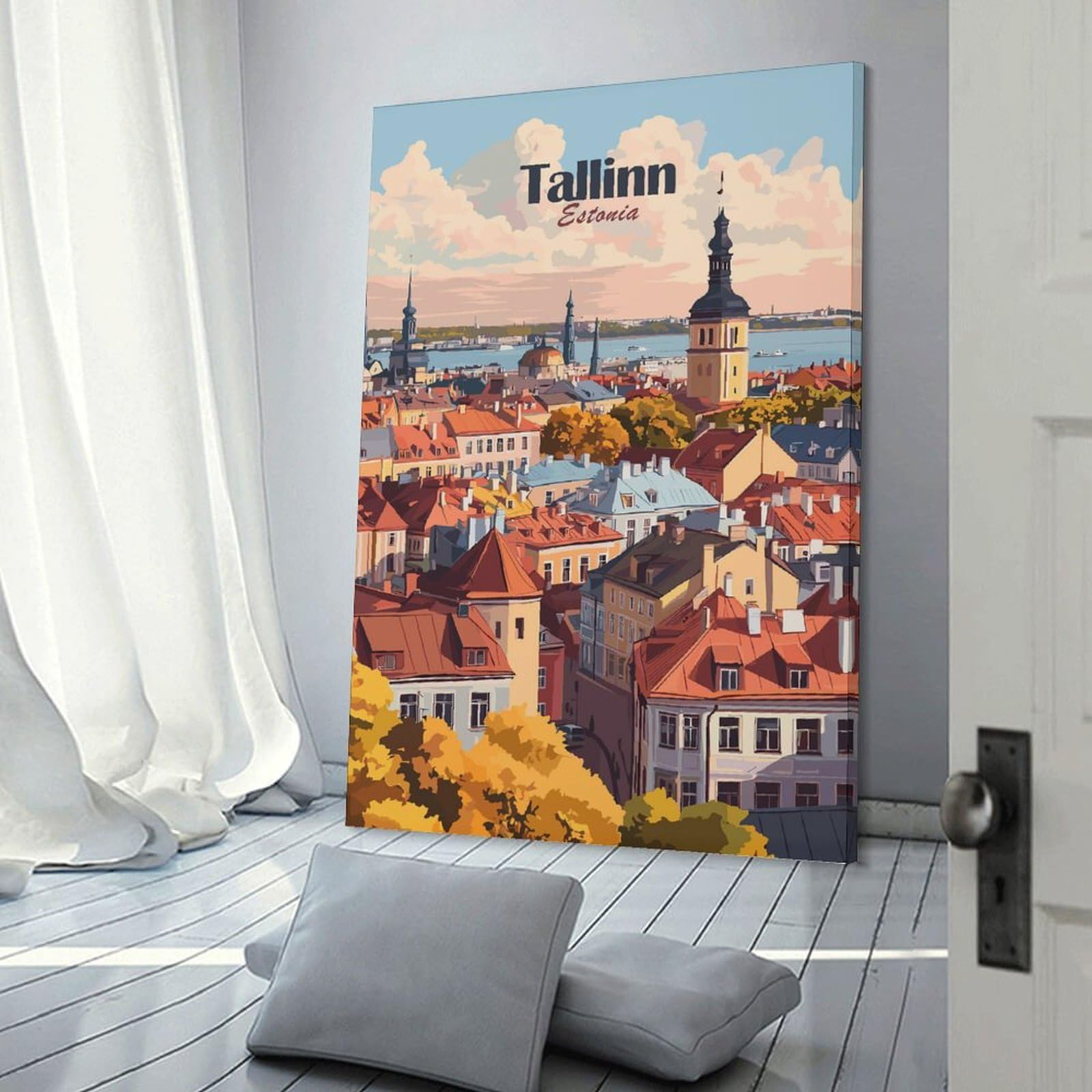 Junmoney Tallinn Cityscape Room Decor Wall Art, 08x12inch(20x30cm), for Office, Study Or Home Workspace, A Smart Decor Choice for Study Walls