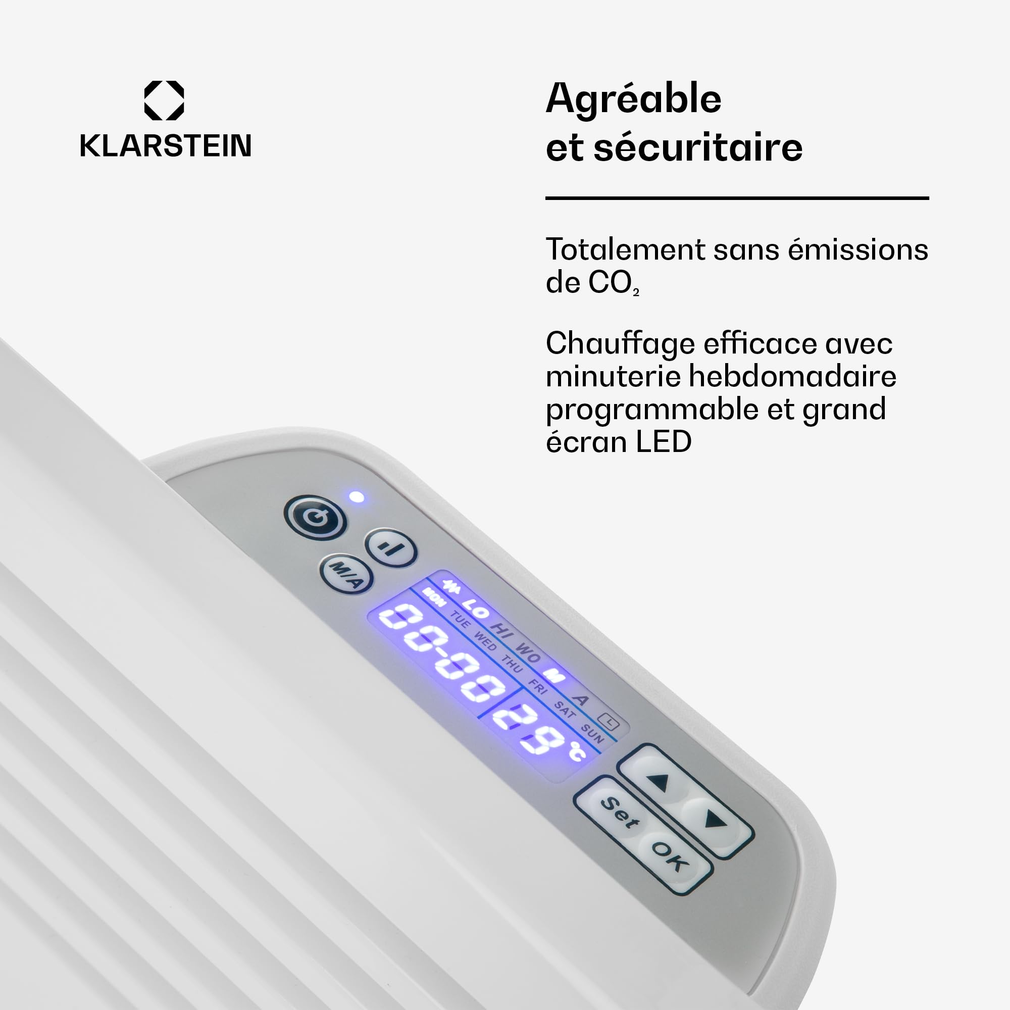 Klarstein Radiateur Electrique à Faible Consommation d'Energie, 2000W Chauffage Electrique d'Intérieur avec Thermostat, Détection Fenêtres Ouvertes, Chauffage d'Appoint Portable, Radiateurs Silencieux