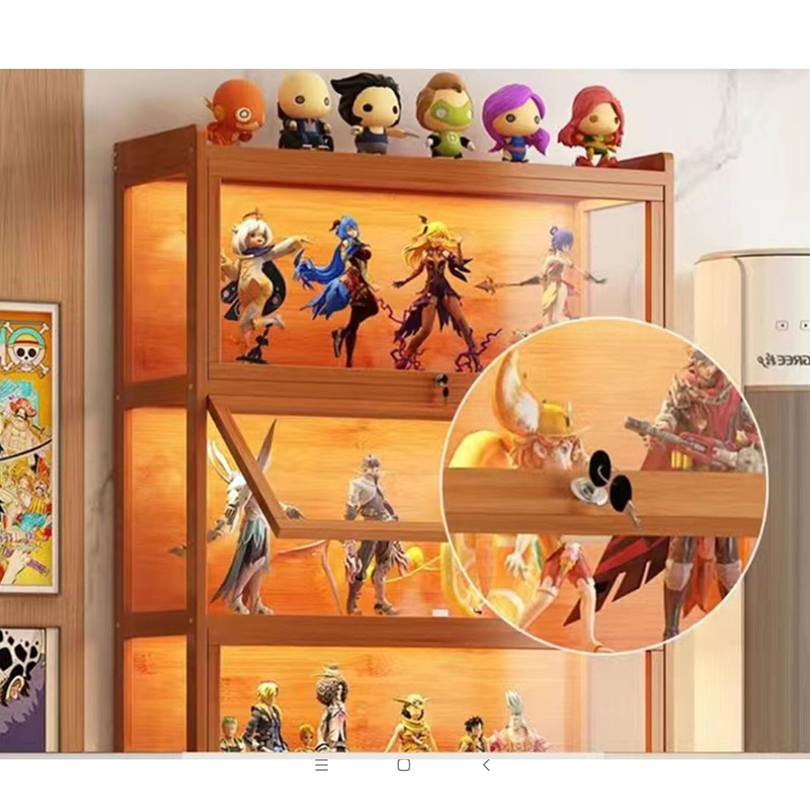 Sammlung Vitrine, natürlicher Bambus Rahmen, Acryl Sammlung Vitrine, staubdicht, passend für Haus und Büro Gebrauch (4-floors-80cm, Wood Color)