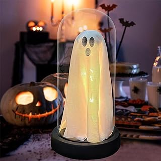 クローシュのライトアップゴースト、ライトアップゴーストガラスクローシュ、ライト付きかわいいゴースト、ハロウィン屋内ナイトライト、ハロウィンデコレーション、ホームキッチンマントル卓上パーティーデコレーション(B)