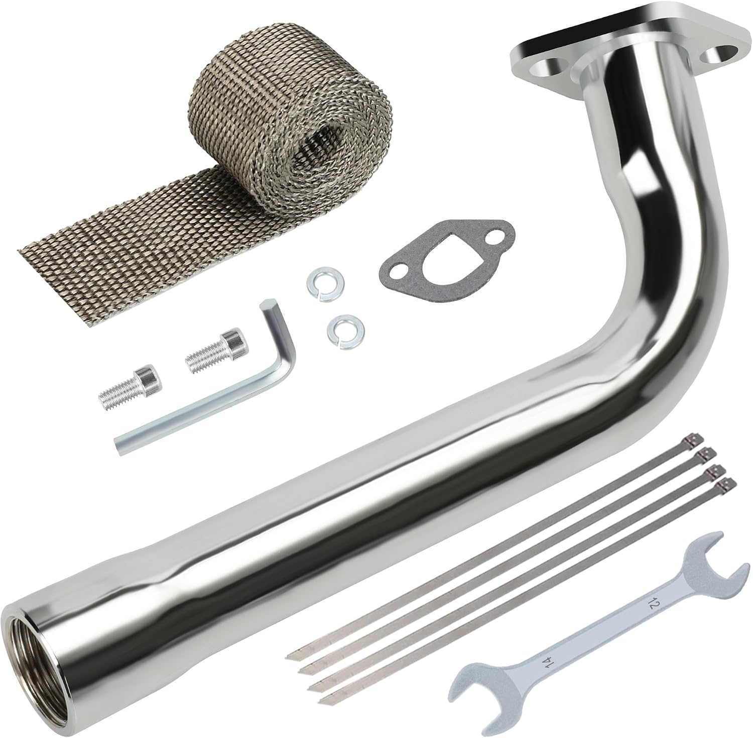 YOXUFA 212cc Exhaust Pipe Header Replacement for Predator 212cc 224cc 196cc Coleman CT200U CT200U-EX BT200X Baja Warrior Massimo MB200 GX160 GX200 6.5hp Mini Bike Go Kart Parts with Heat Shield Tape