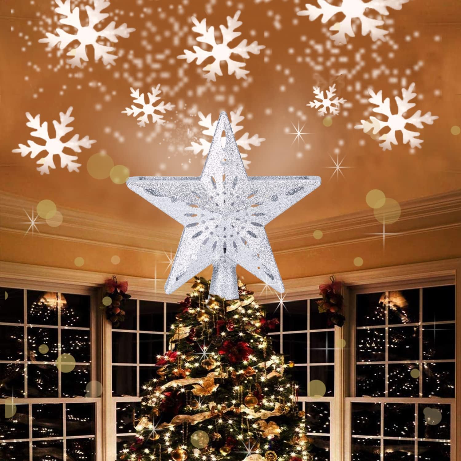 Artmag Christmas Tree Topper with 3D Glitter Adjustable Rotating White Snowflake Projector Lights,Lighted Star Christmas Tree Topper for Christmas Tree Decorations (Silver) Artmag Christmas Tree Topper with 3D Glitter Adjustable Rotating White Snowflake Projector Lights,Lighted Star Christmas Tree Topper for Christmas Tree Decorations (Silver)