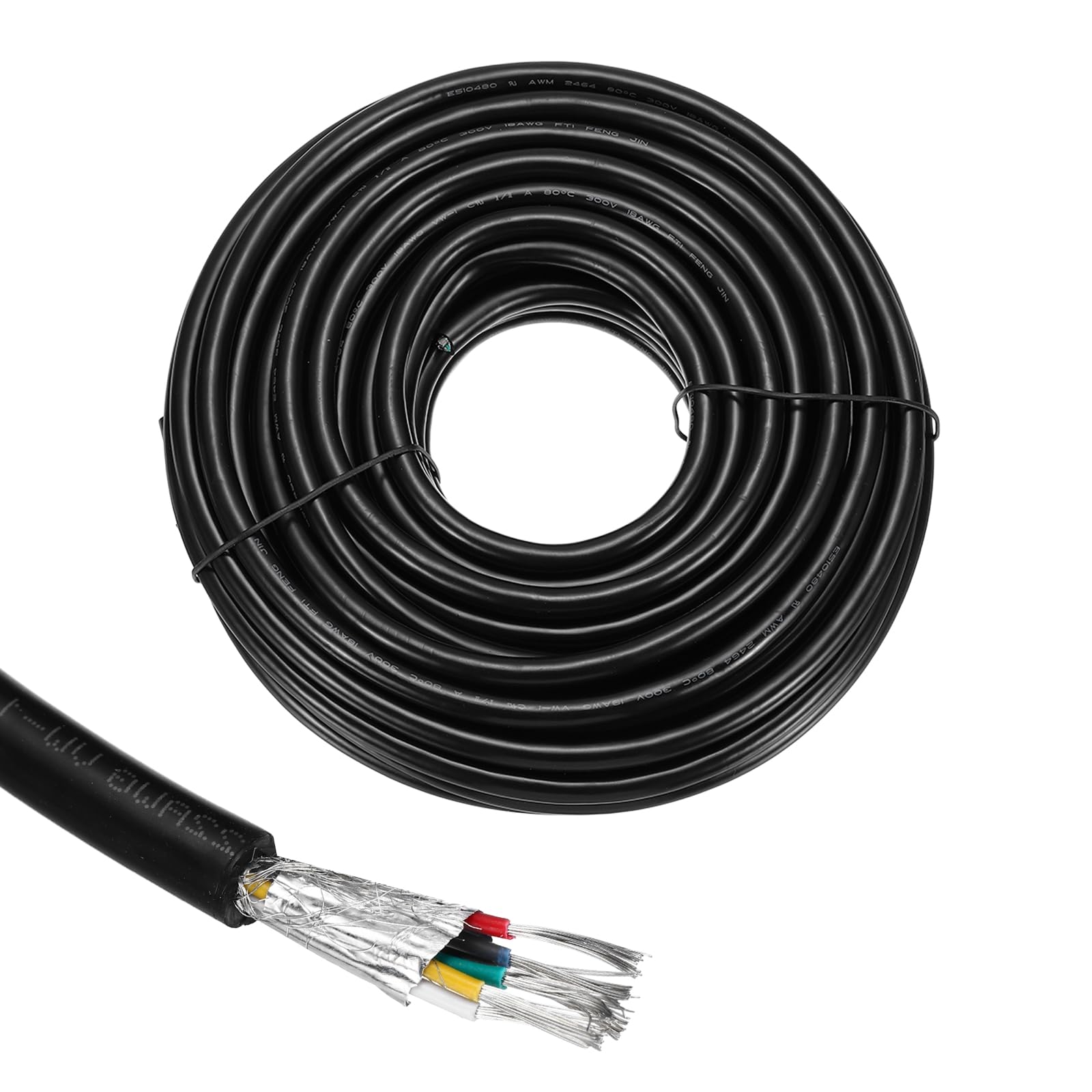 sourcing map 1 cable blindado UL2464 de 18 AWG 15,24 m (50 pies) 300 V 6 conductores de PVC eléctrico CNC con blindaje de doble capa para electrodomésticos, cableado automotriz