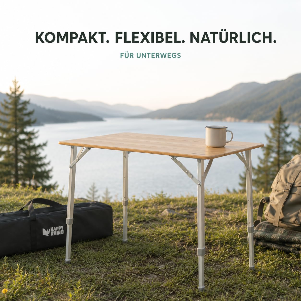 Happy Rhino - Klapptisch Lorentz Bambus - Campingtisch - Faltbar - Gartentisch - Braun - 80x60 cm