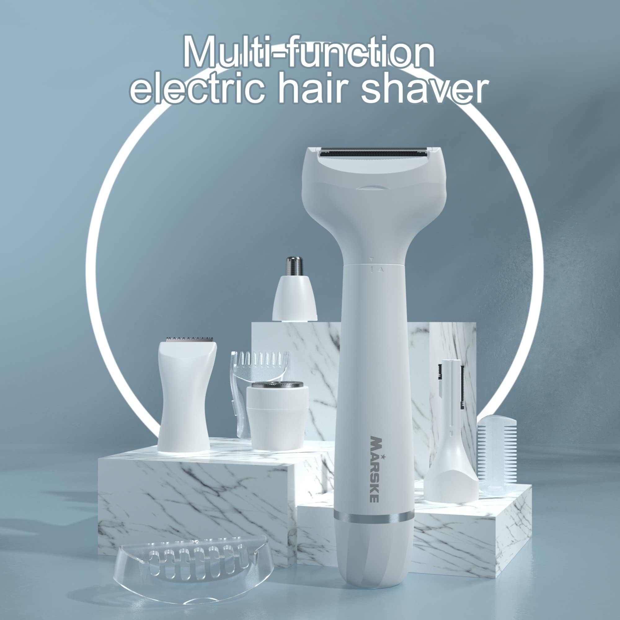 MARSKE Couples Bikini Electric Razors, 4 in 1 Couples Electric Shaver, Rechargeable Epilator Lady Hair Painless Shaver for Bikini Area/Nose/Armpit/Eyebrow/Facial Black White Shaver (White)