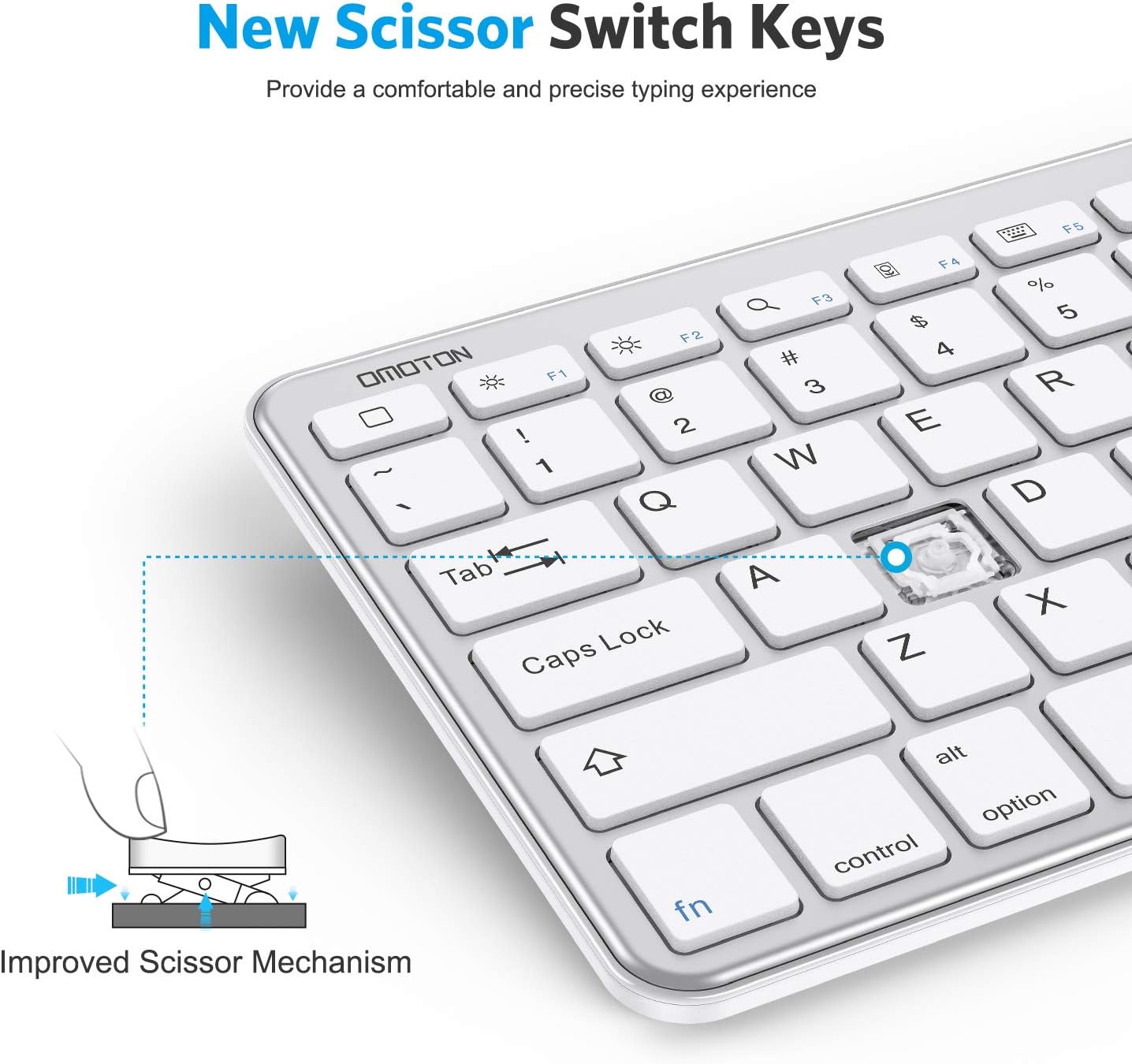 OMOTON Ultra Slim Wireless Bluetooth Keyboard for iPad Air 10.9/10.5, iPad Pro 12.9/11, iPad 8th 7th Gen 10.2, iPad 9.7, iPad Mini and More, Silver
