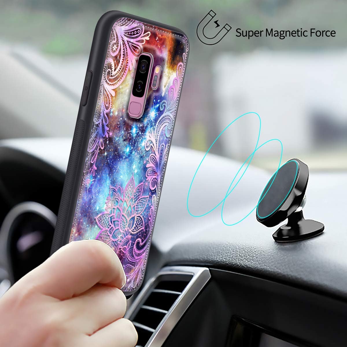Casetego for Galaxy S9 Plus Case,Detachable Magnetic Wallet Case PU Leather Full Body Protective Case with Credit Card Holders, Wrist Strap for Samsung Galaxy S9 Plus,Purple Mandala