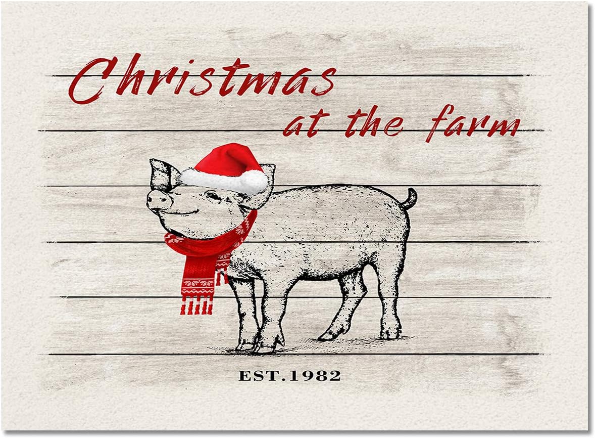 Area Rugs Non-Slip Washable Rug Christmas at The Farm Pig Wood Indoor Rug Rubber Backing Floor Mats Home Decor Carpet for Living Room Dining Room Non Shedding 2x3 Ft