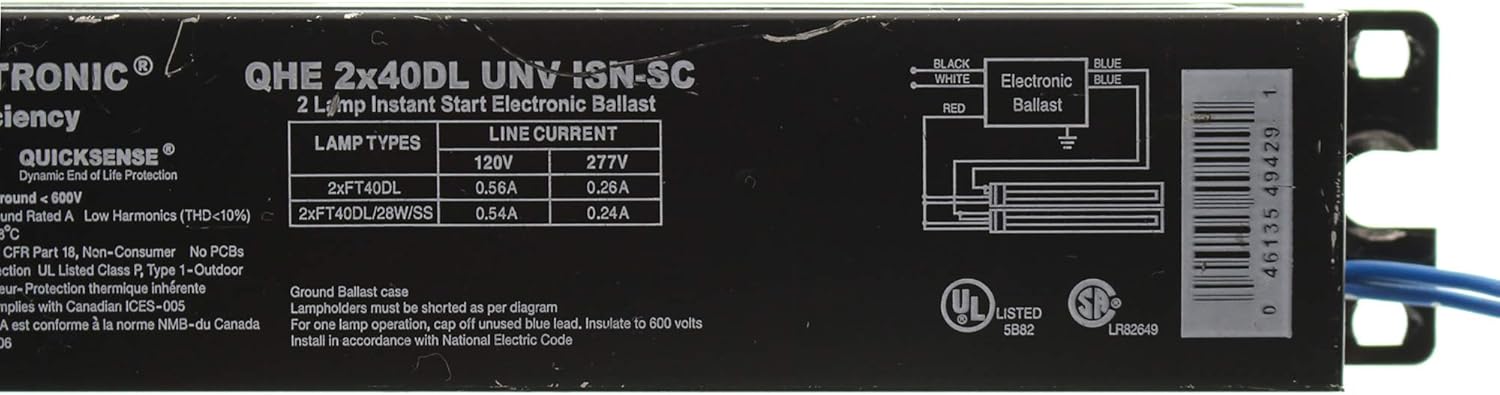 Sylvania 49429 - QHE2X40DL/UNVISN-SC T8 Fluorescent Ballast
