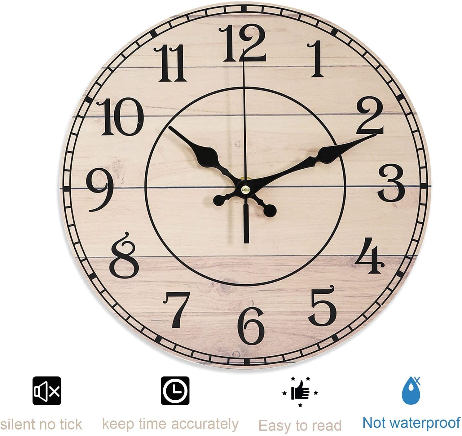 Cardinal 10 Inch Wooden Wall Clock – Silent Sweep Battery Operated For Living Room, Kitchen, Bedroom