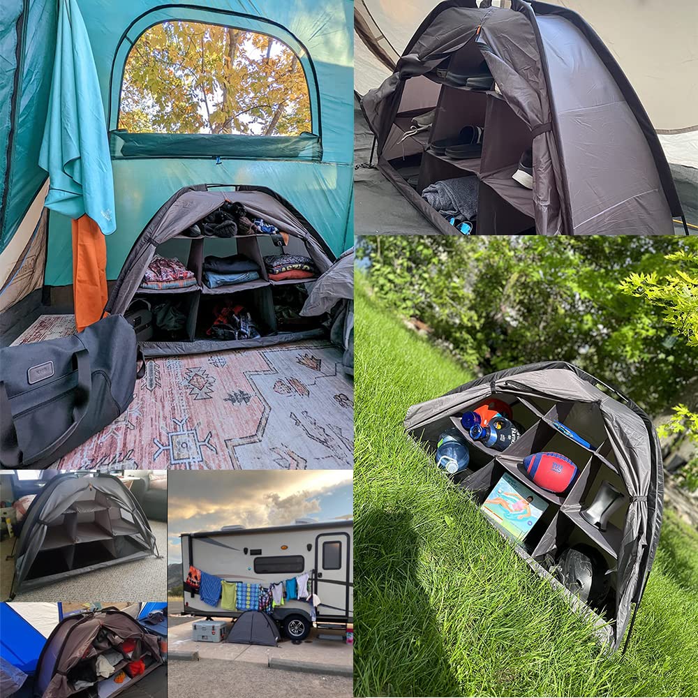 Baymate Camping Veranstalter für Zelt und Wohnmobil, 9 Ablagen mit Reißverschlussklappe, Zelt Organizer, Wohnmobil Schuh Organizer, Speisezelt- Organizer, Familien-Camping-Faltspeicher Auto & Motorrad