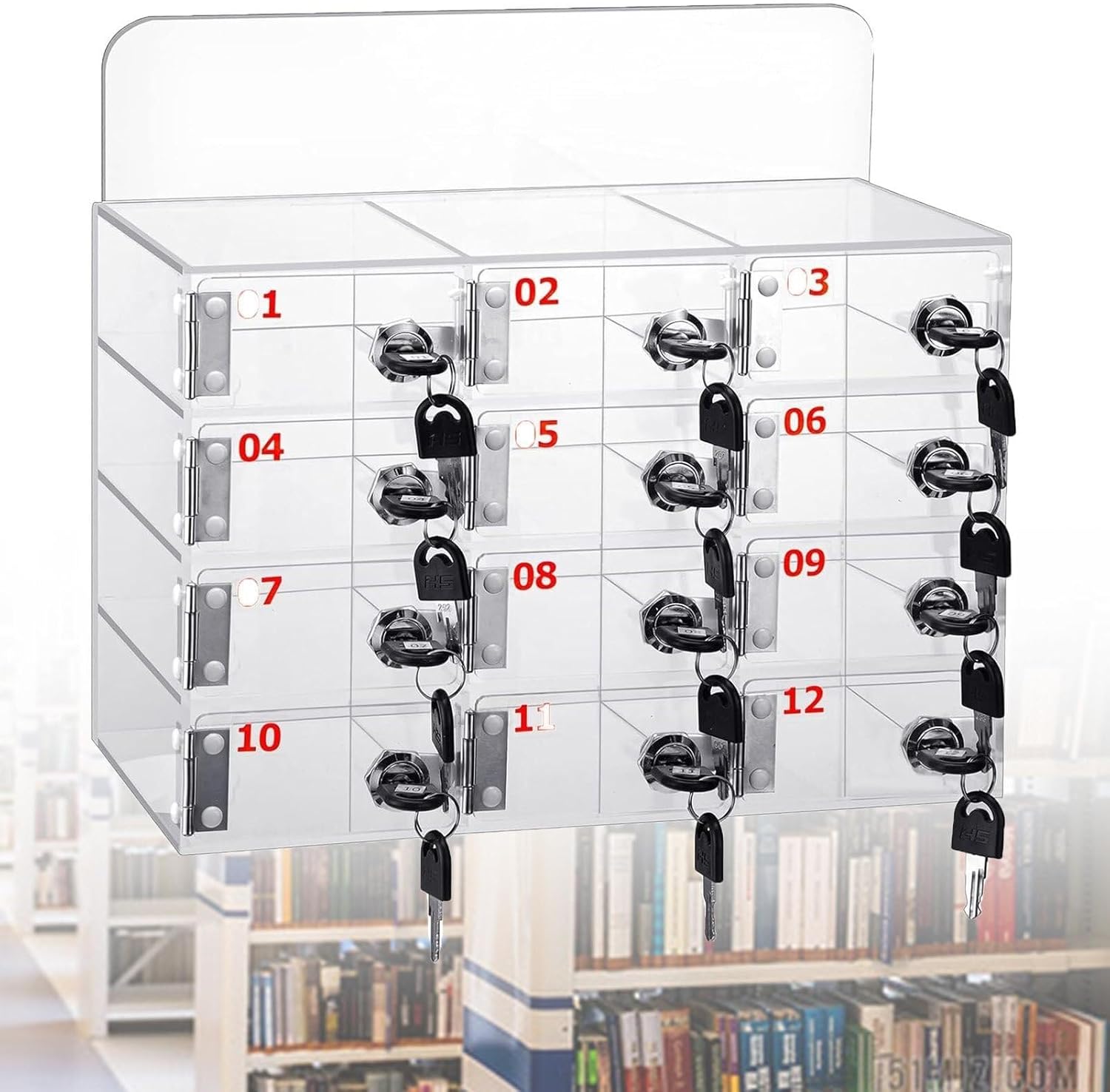 Mobile Phone Storage Box Transparent Acrylic Mobile Phone Security Locker with Key,Wall-Mounted Cell Phone Organizer - 12-Slot Acrylic Locker Box, Ideal Storage Solution for School, Office,