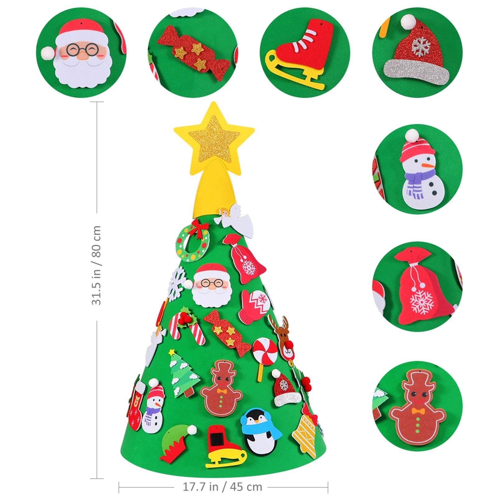 INEOUT 1 Albero di Natale in Feltro for Regali di Natale, Porta di Natale, da Appendere alla Parete, 80 Cm