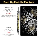 Stylos de peinture en acrylique métallique, 12PCS or, argent, blanc, noir, double pointe marqueurs métalliques, Stylo de séchage rapide en acrylique pour roche, bois, verre, tissu, toile, céramique, métal
