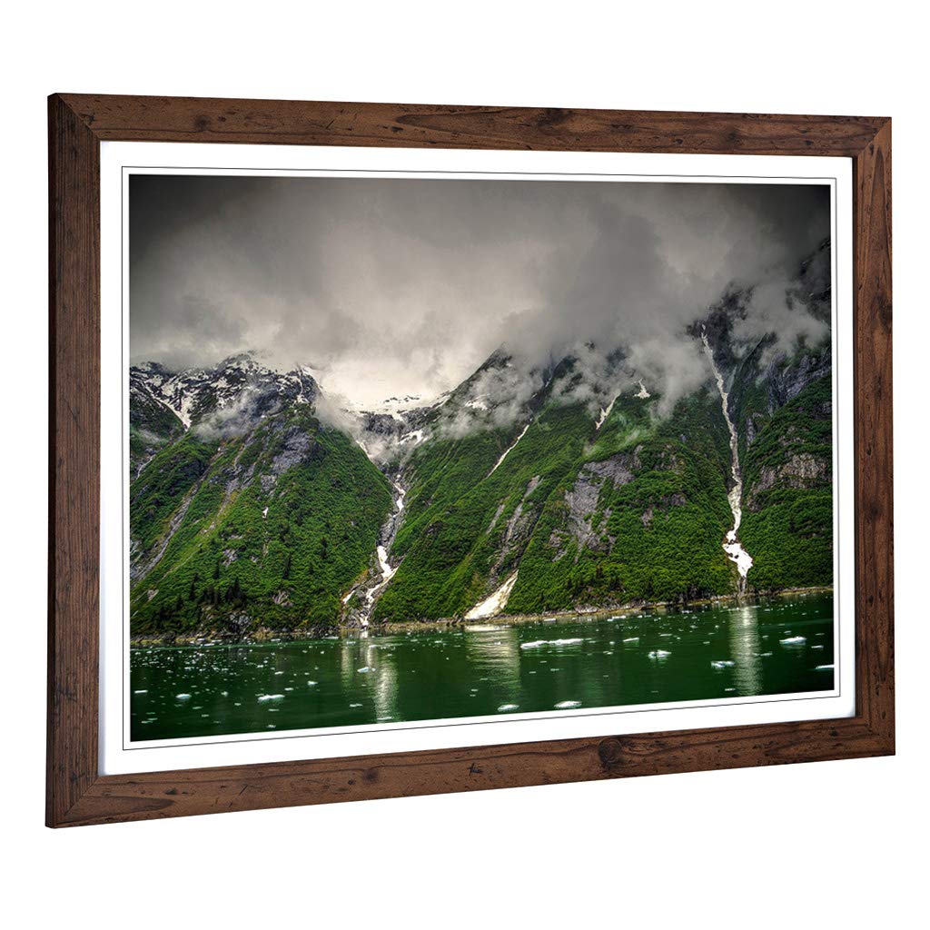 Big Box Art Framed Print of Landscape Alaska Lake & Mountains (1) Design | Wall Art Picture | Home Decor for Kitchen, Living Room, Bedroom, Hallway, Walnut, A2 / 24.5x18 Inch / 62x45cm