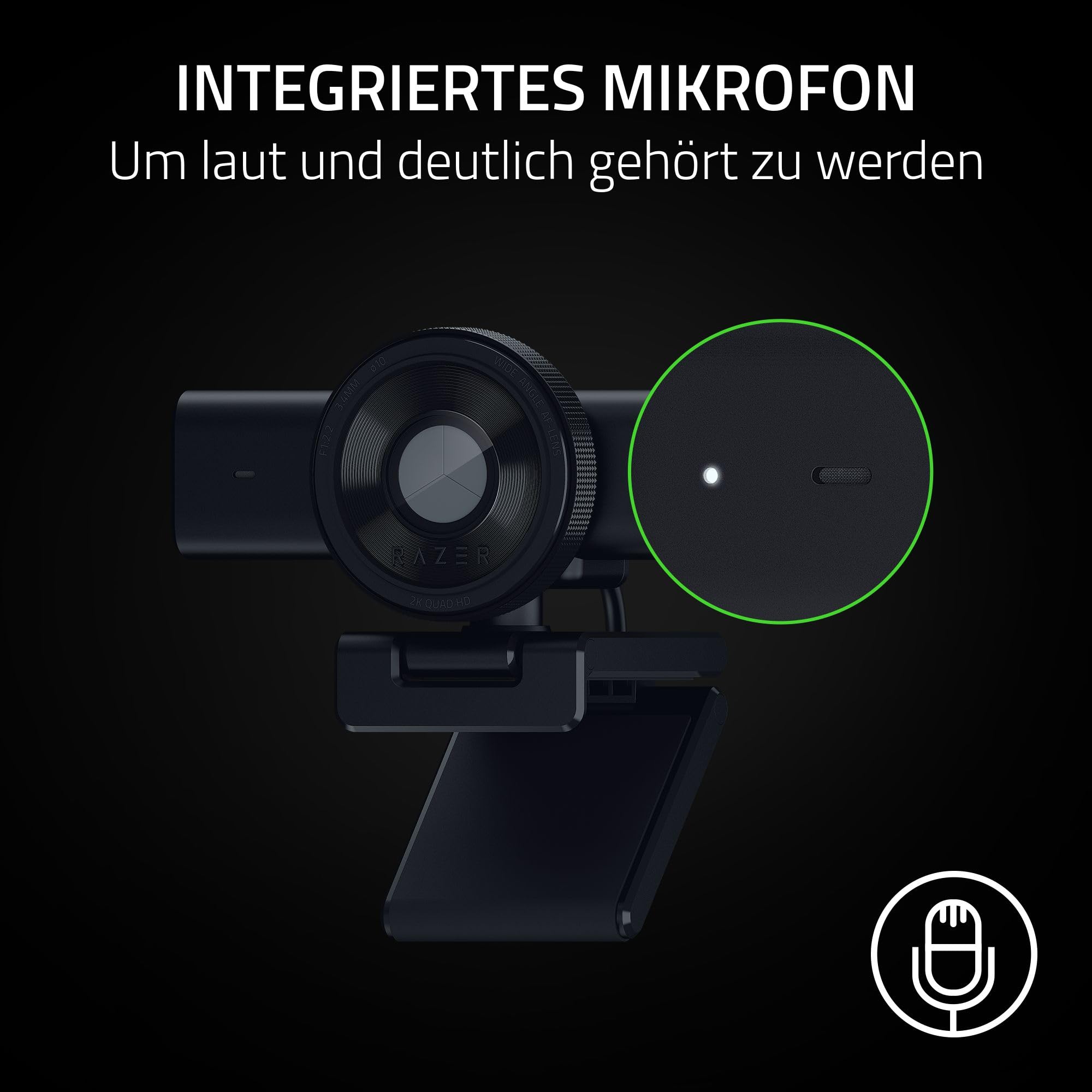Razer Kiyo V2 X - Full-HD-Webcam 1080p, 60 FPS für Creators - Autofokus - Weitwinkel-Objektiv - Integriertes Mikrofon -Kompatibel zu Open Broadcaster Software OBS und Xsplit | Schwarz