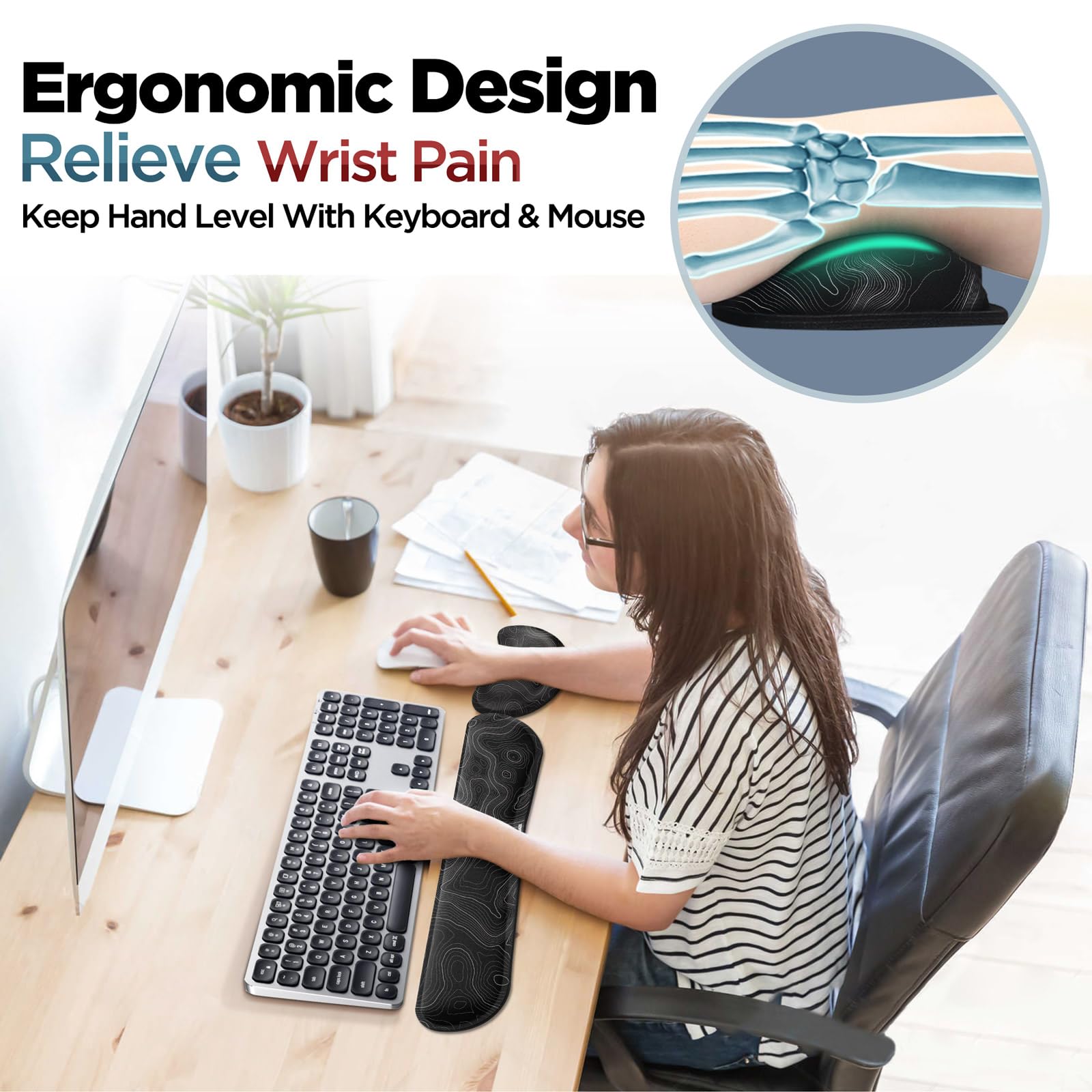 REPOSE-POIGNETS POUR CLAVIER et 3x ergonomique tapis d'ordinateur de