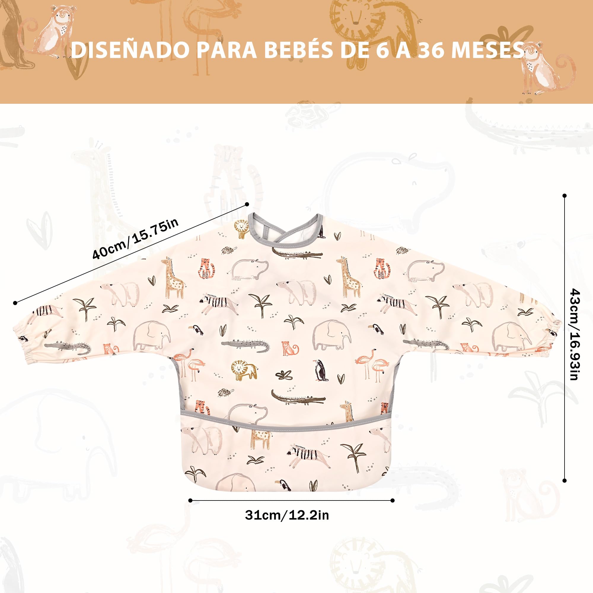 Little Dimsum Baberos Bebe Impermeables Con Mangas,Niños Niñas 6 Meses a 3 Años Edad