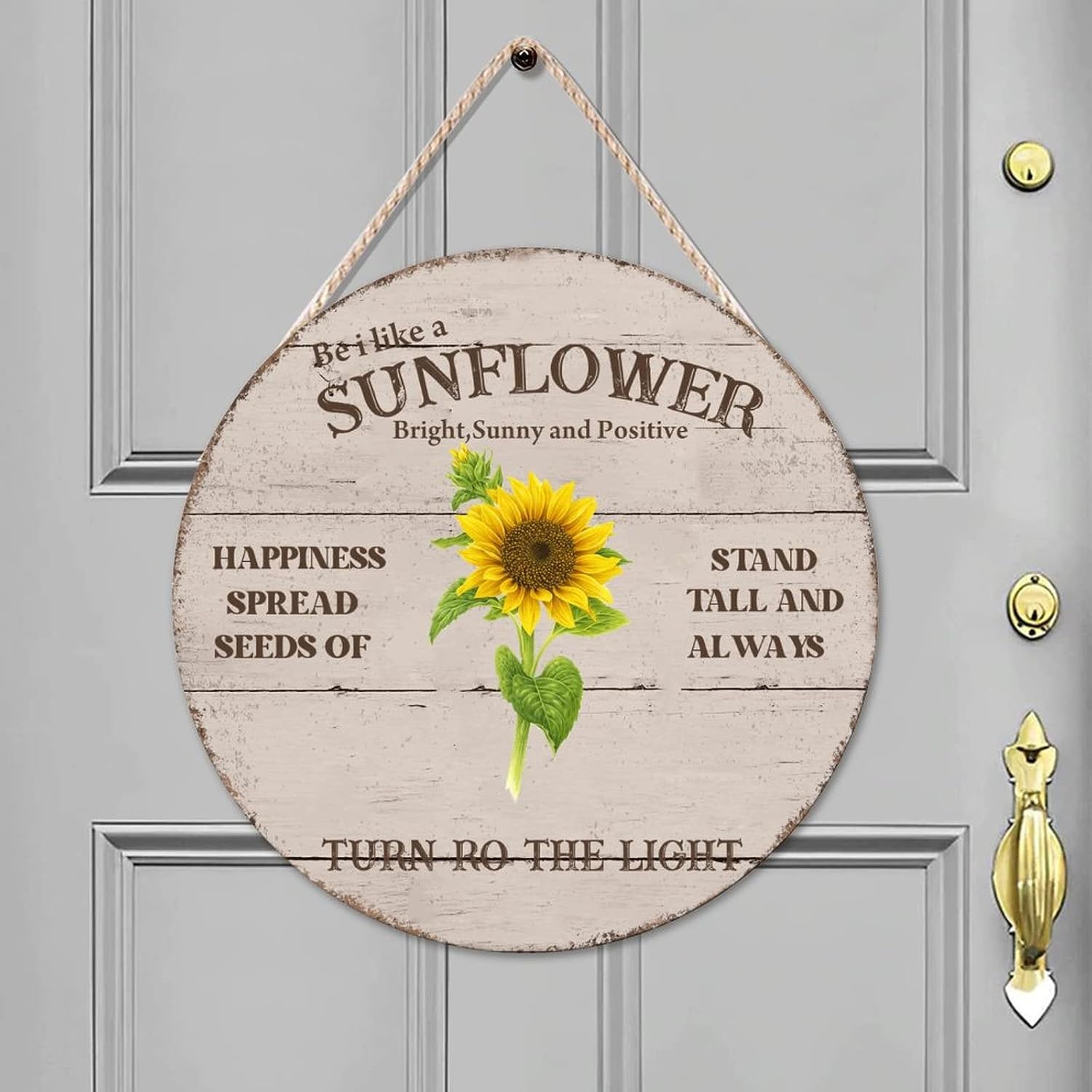 Sunflower Round Door Hanger Sign, Bright Wood Door Sign, 16x16in Vintage Wall Hanging Sign Plaque Farmhouse Front Porch Decor Housewarming Gifts