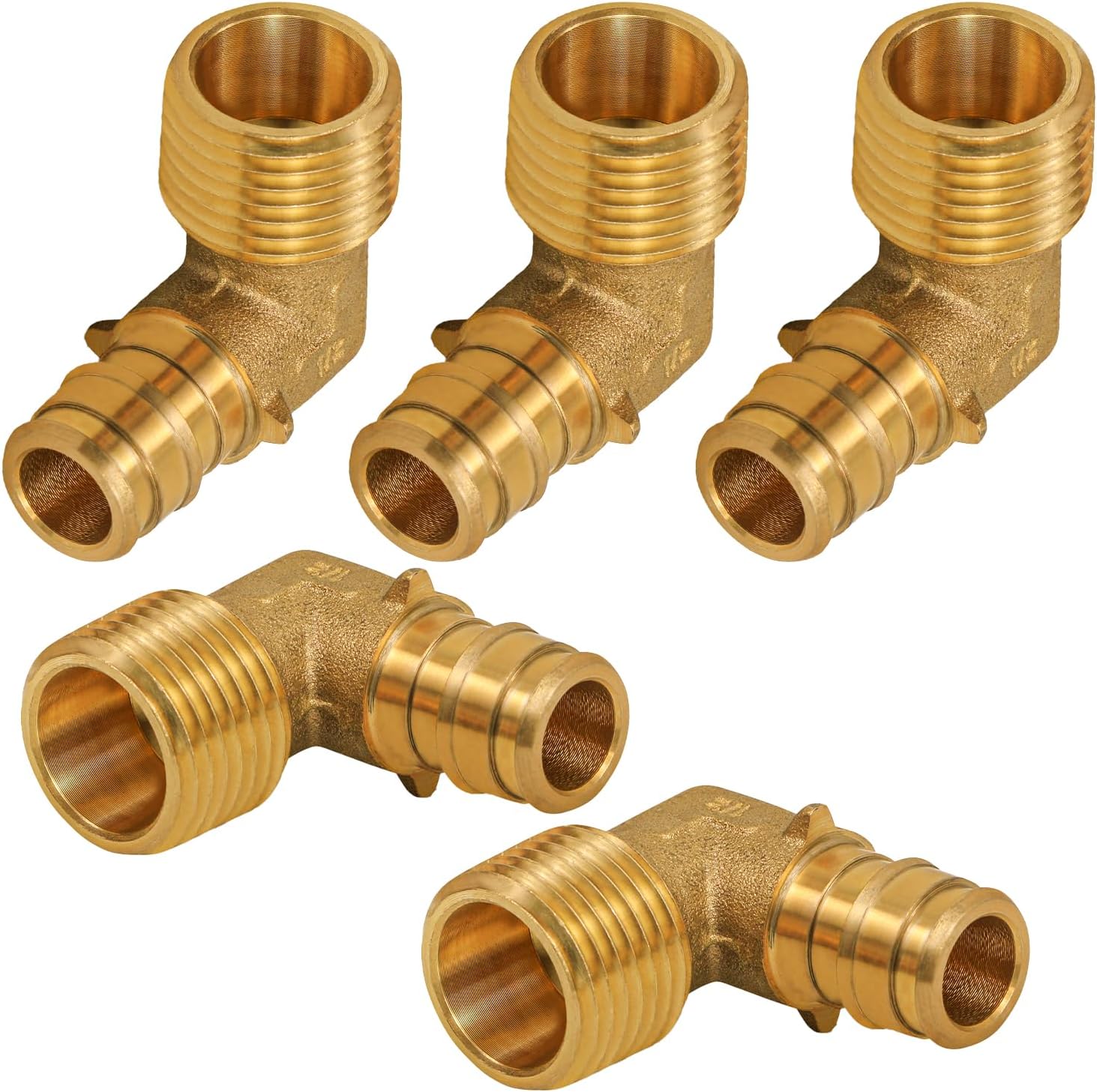 Threaded 90 Degree Elbow Pex-A, 3/4" Expansion Pex x 3/4" MIP Elbow Adapter, No Lead Brass F1960 Adapter For Use in Pex-A-Tubing Connection (Pack of 5)