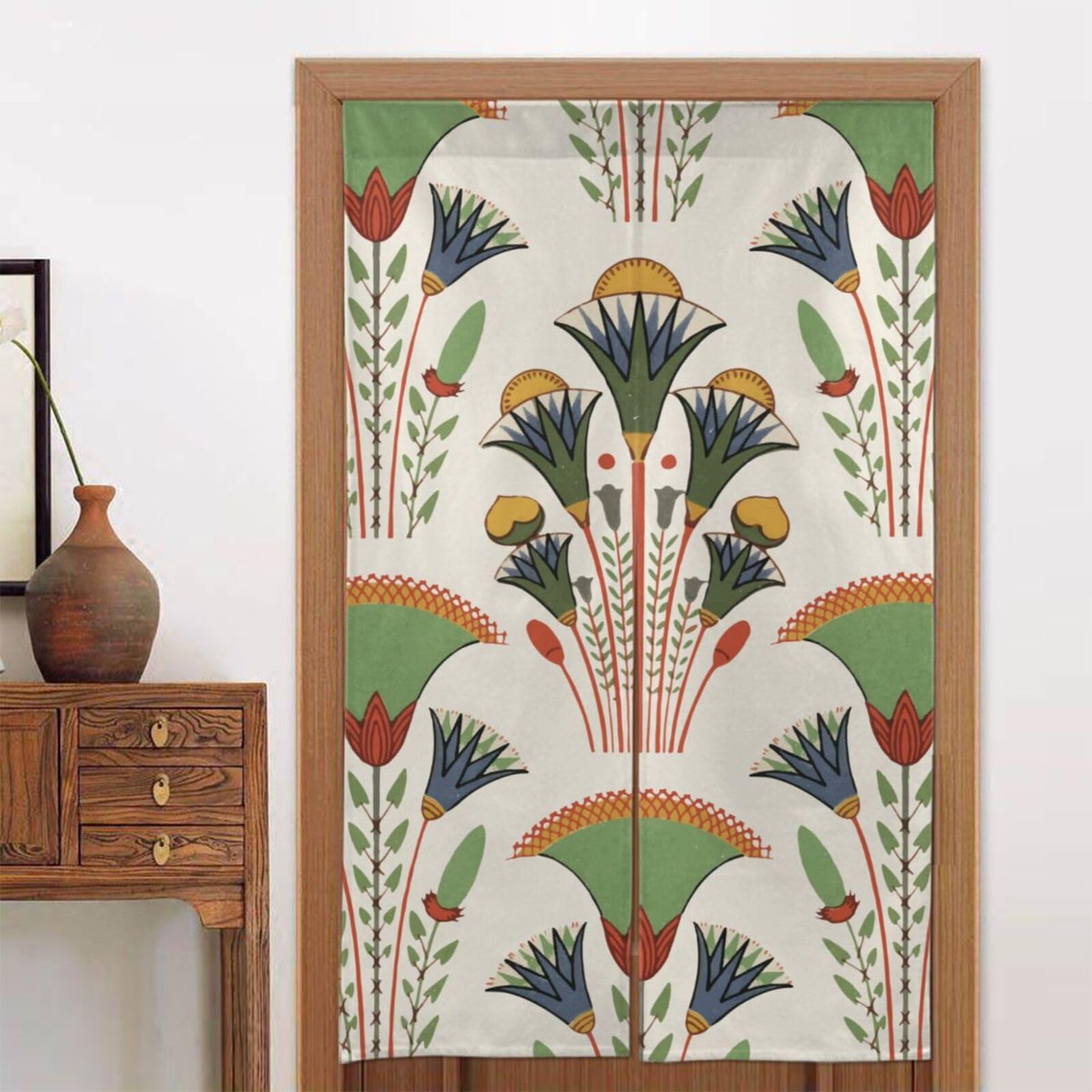 itin Japanese Doorway Curtain, Blackout Egyptian Flower Pattern Windproof Kitchen Room Divider Curtains, Entrance Feng Shui Door Curtain Tapestry, 34x56in