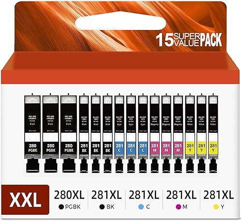 Relcolor 15 Pack 280 281 XXL Ink Cartridges Replacement for Canon PGI 280XXL/281XXL Cartridges 280XL 281XL TR8620a TR8620 TR8520 TR8600 TR7520