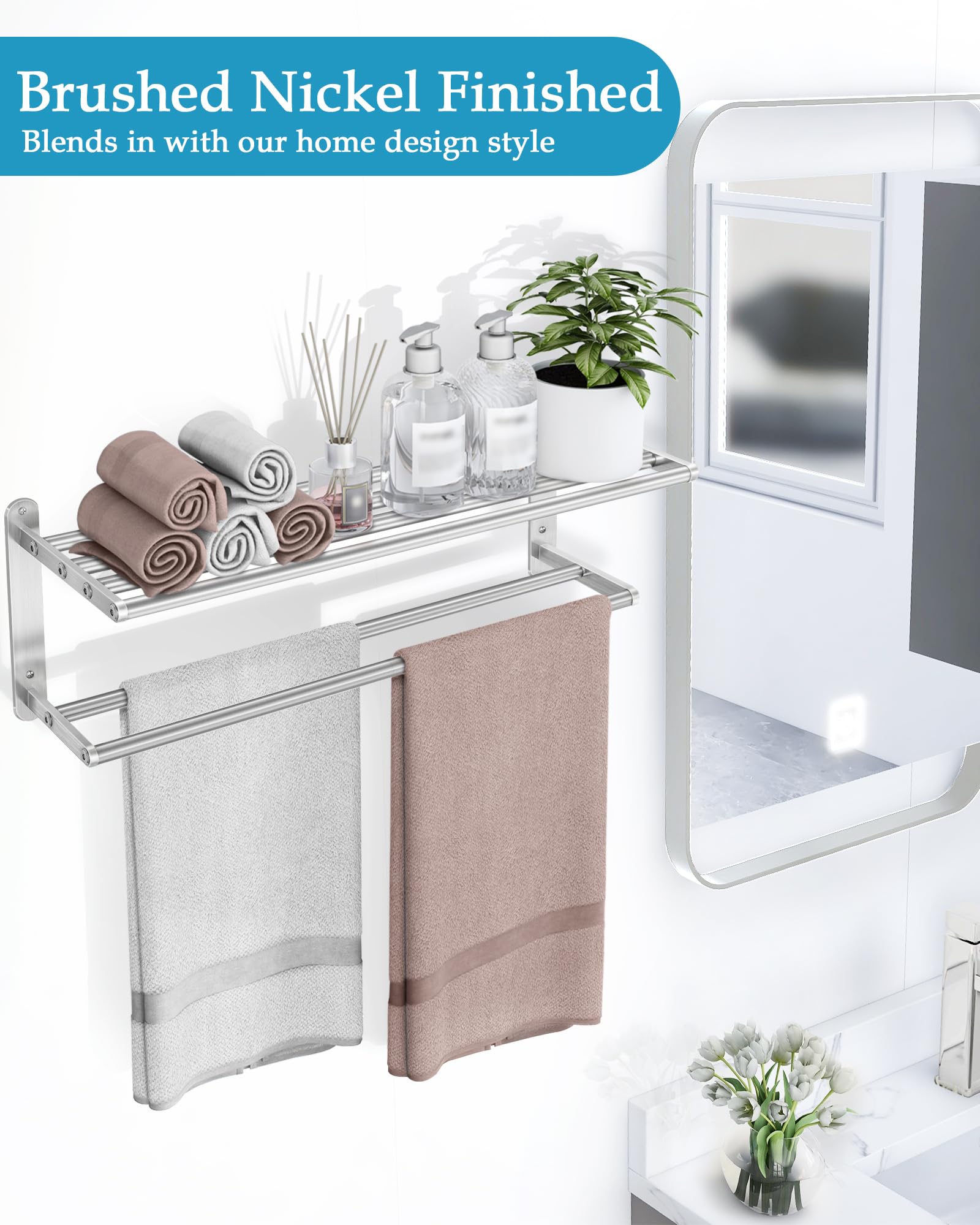 Dvocel Portasciugamani Bagno da Parete in Acciaio Inox Porta Asciugamani Doppio Rettangolare Porta Salviette Nero Opaco per Bagno e Cucina 38 cm