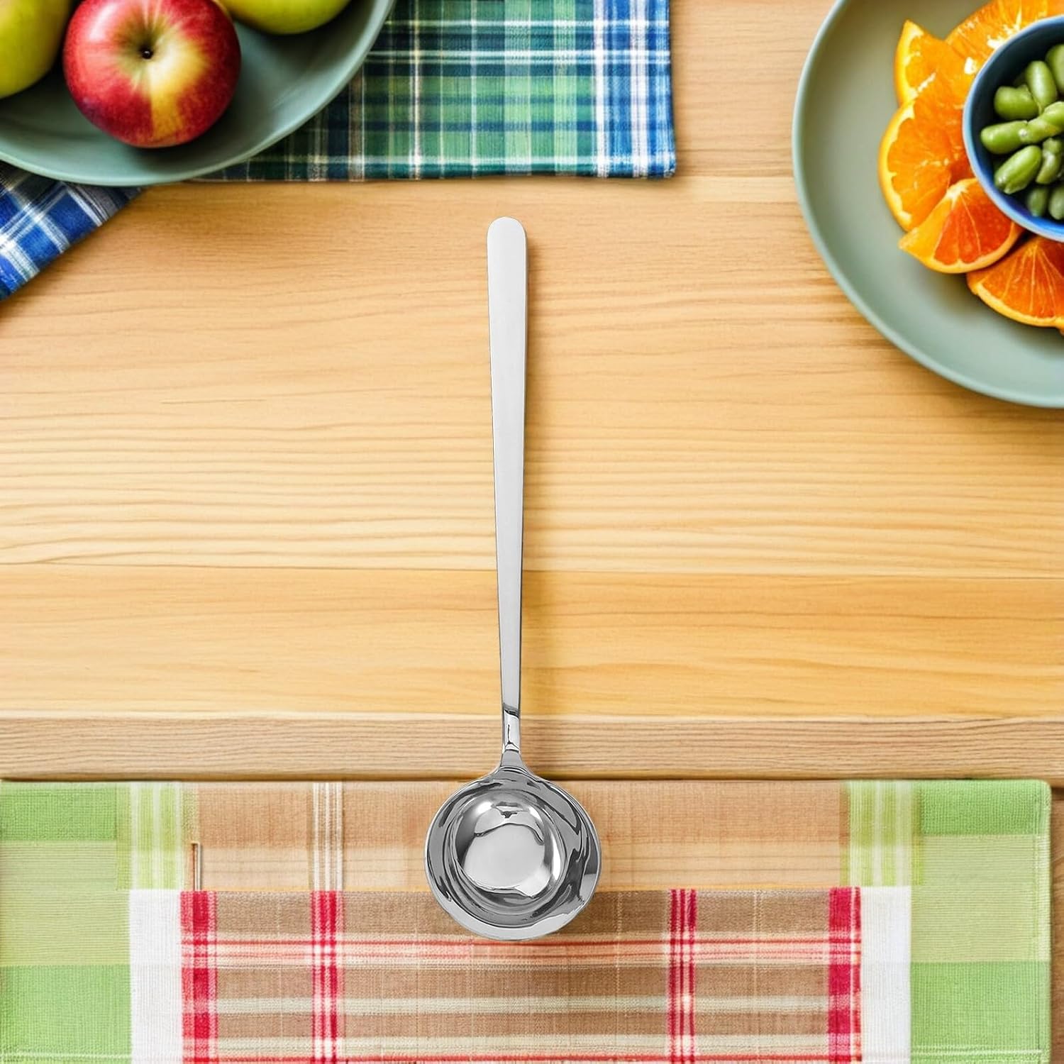2pcs Stainless Steel Soup Ladle Set with Bottom, Silver