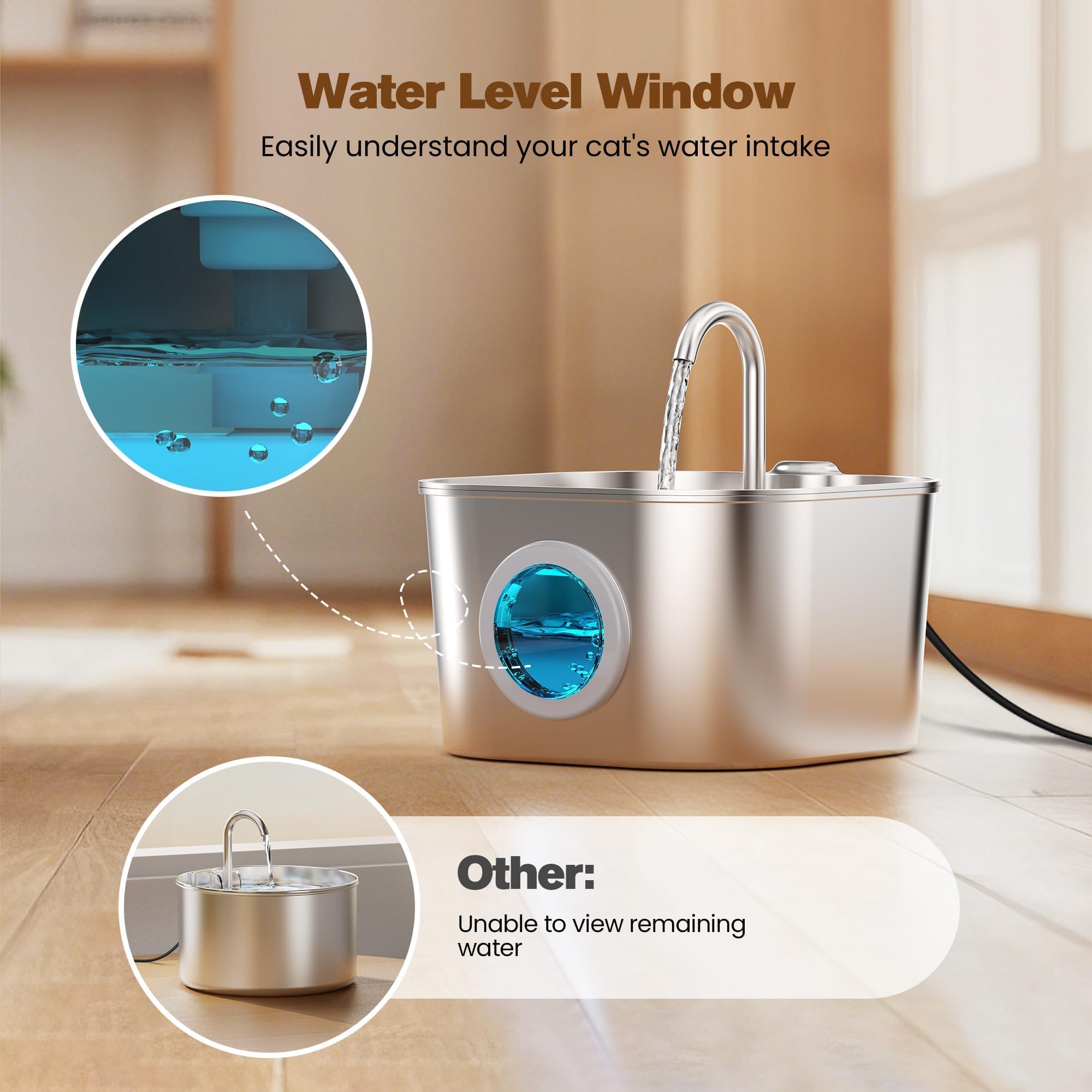 Katzen-Wasserbrunnen mit 8 Filtern + 5 Schwämmen, Kleiner Haustier-Wasserspender für Trinkkatzen, Automatischer Indoor-Metallnapf 24/7 für Laufen und Autos,