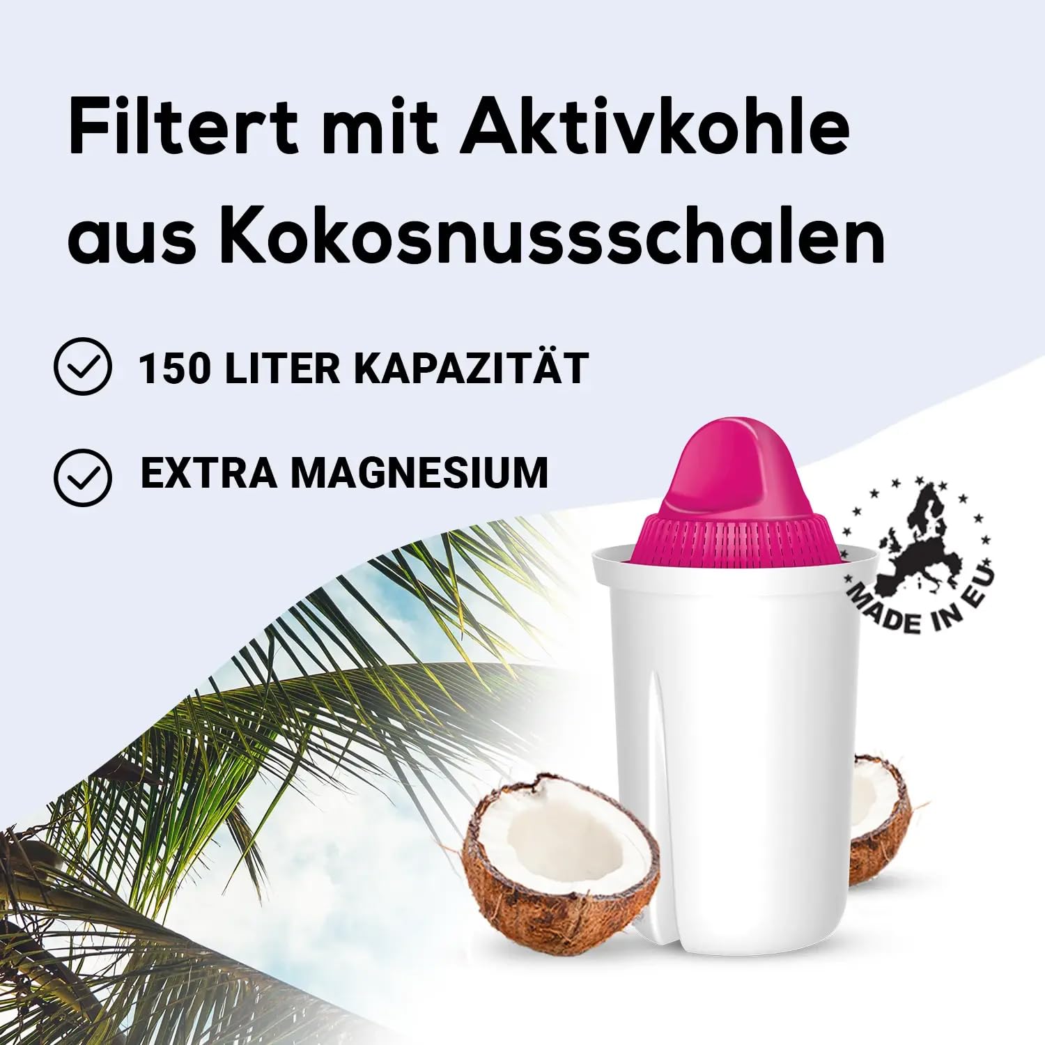 Wasserfilter Standard (blau) +12 Filterkartuschen AquaMag | 2,4 l gesamt, 1,2 l gefiltert, kompakt, stabil, BPA-frei, für classic Kartuschen, Magnesium-Zugabe, ideal für Kaltgetränke