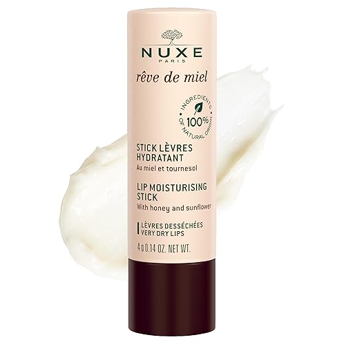 NUXE Rêve de Miel - Bálsamo labial con manteca de karité y vitamina E. Hidratante labial orgánico 100% natural para labios agrietados y secos, 0.14