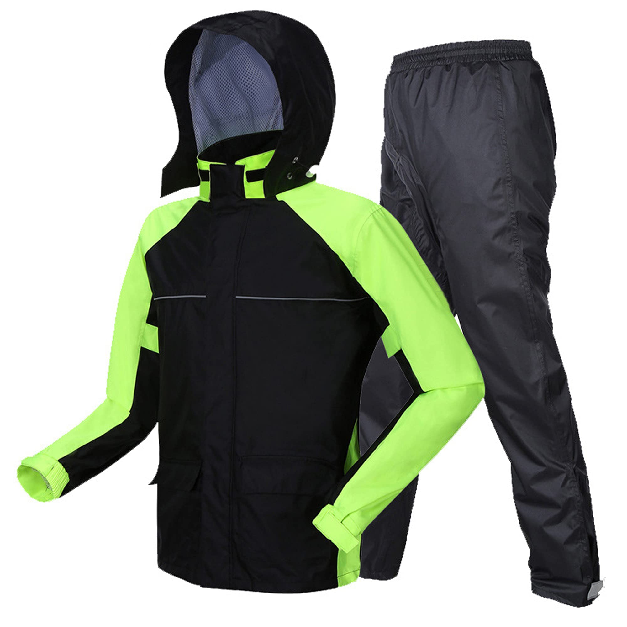 Manteau de Pluie Moto pour Hommes, Ensemble de Vêtements de Pluie Imperméables (Veste et Pantalon) avec Réflecteur Haute Visibilité pour la Pêche à Vélo en Moto