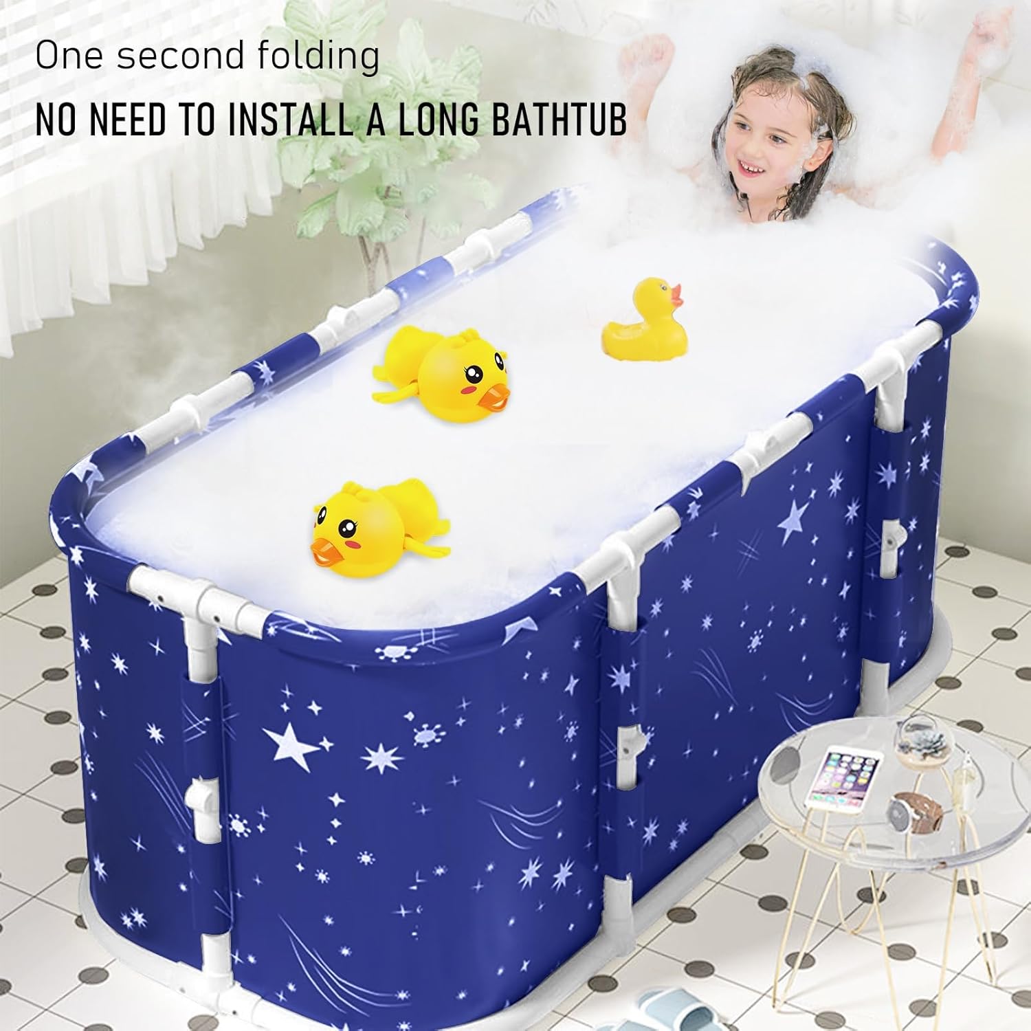 Portable Foldable Bathtub for Adults,Extra Large Collapsible Soaking Bathtub,Shower Freestanding Bathtub with Plastic Frame,Family SPA Soaking Tub,Thicken Multiple Layer Bathtub for Bathroom