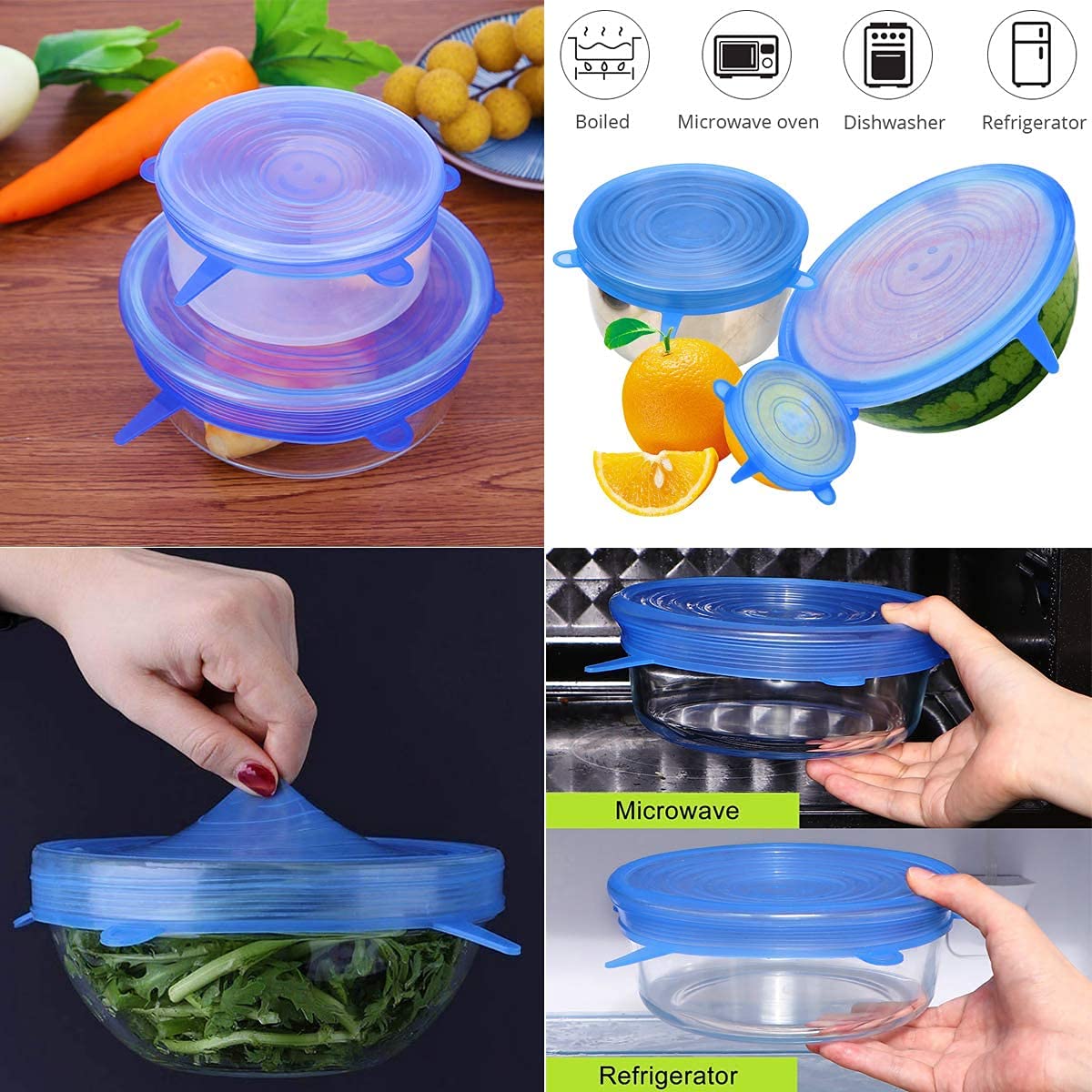 DHULI 6 Pcs Silicone Stretch Lids Microwave Safe Reuseable Flexible Food Safety Covers For Rectangle, Round, Square Bowls, Dishes, Plates, Cans, Tin, Jars, Glassware, Mugs - Image 8 thumbnail