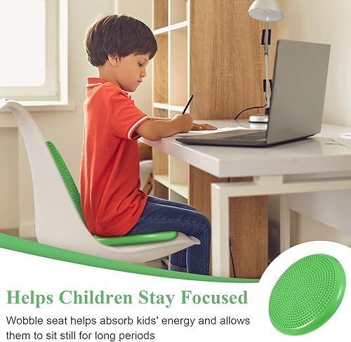 Vista 10 de Asiento de cojín oscilante para niños, 10 unidades, asiento flexible sensorial que promueve el aprendizaje activo, mejora la productividad del Verde
