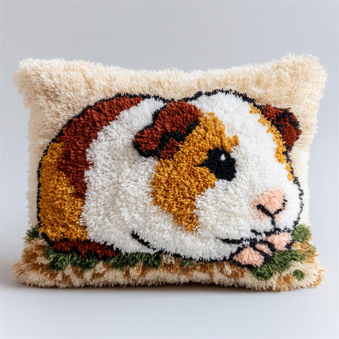 Kitquiver Animal DIY Latch Hook Kit Cartoon Guinea Pig DIY Latch Hook Kit Cushion Home Decor Embroidered Pillow Kits,Beginner Adult Embroidery Set 17x17In