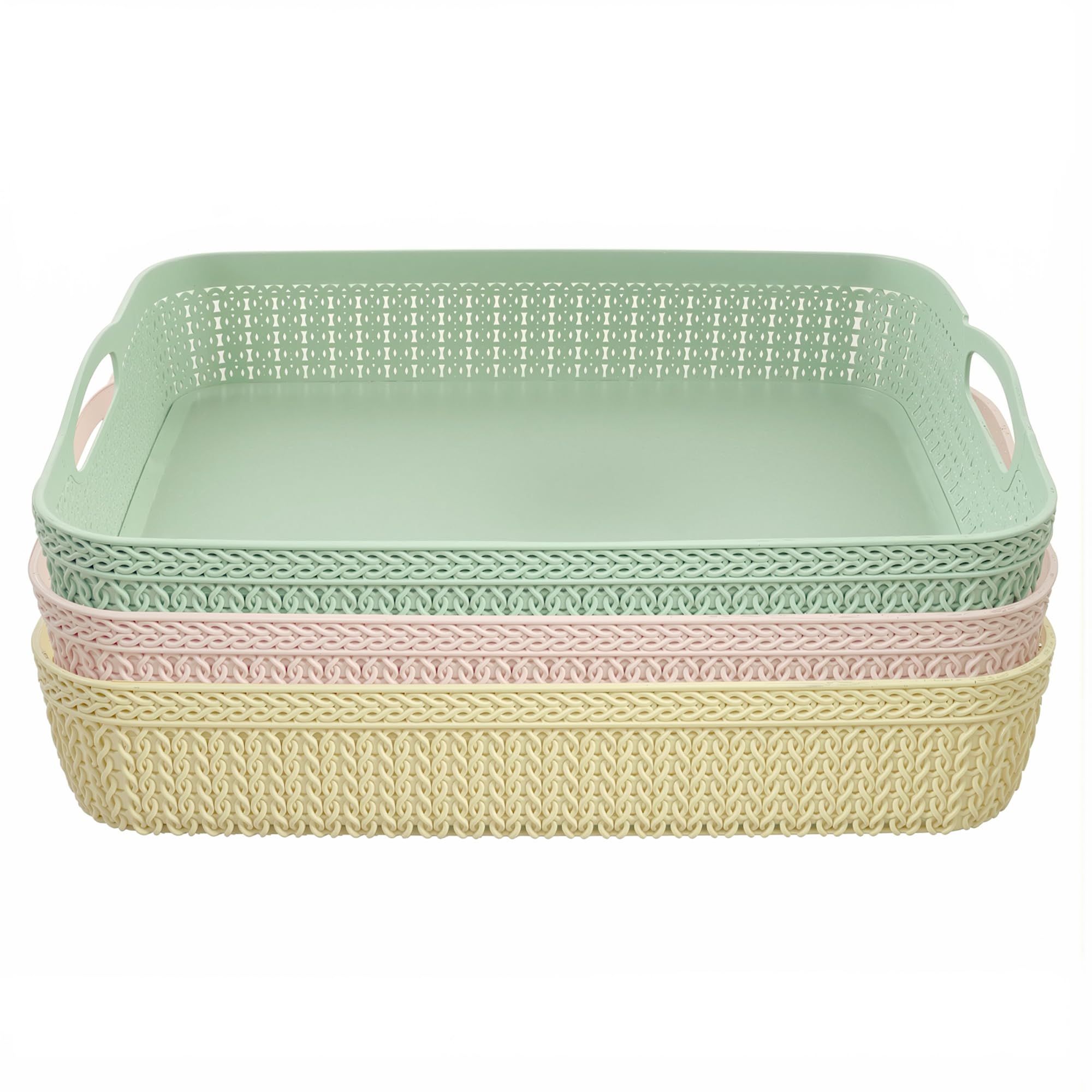 Kuber Industries Q-4 Unbreakable 3 Pieces Plastic Multipurpose Large Size Net Storage Basket for Office, Kitchen,Bathroom with Handle (Multi)