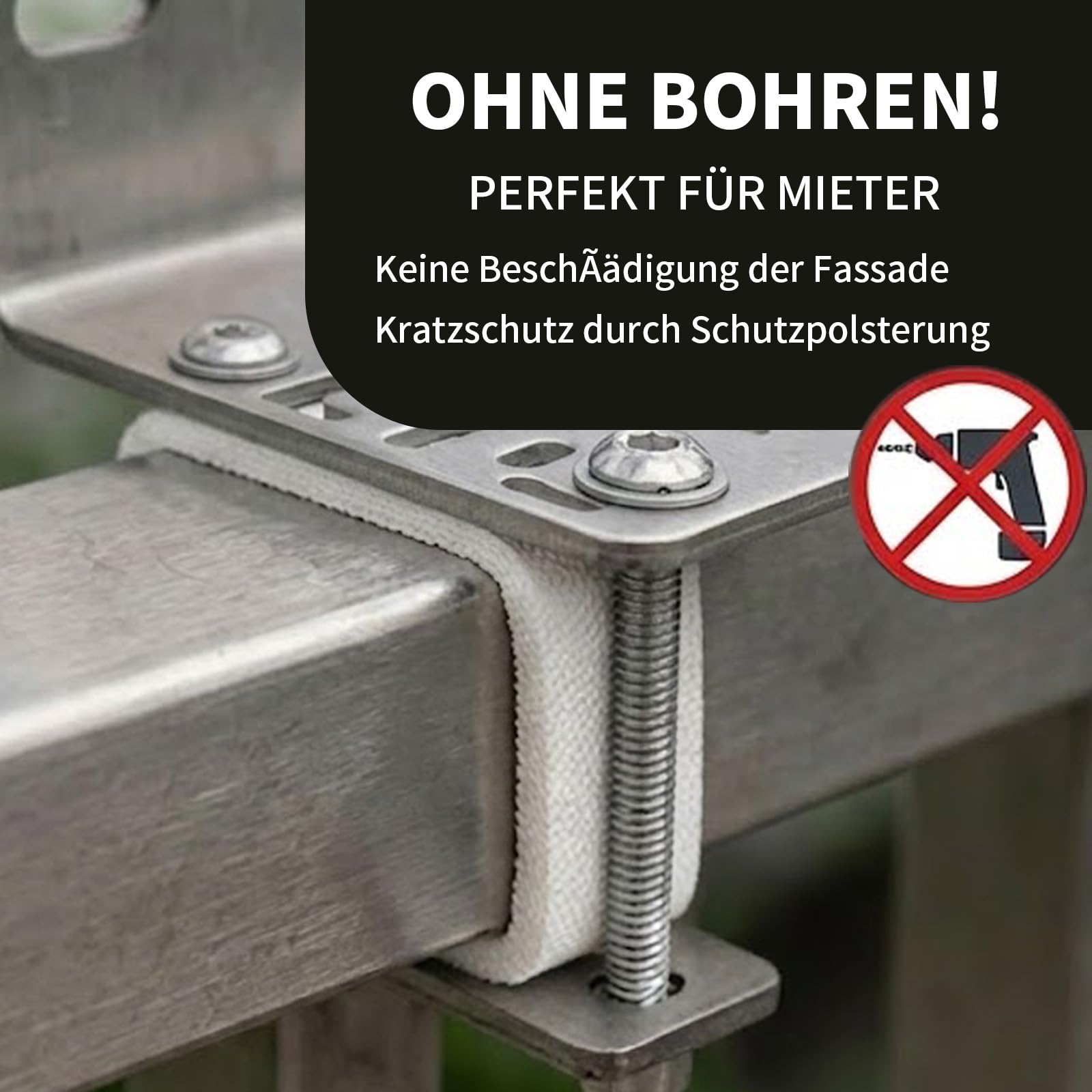 Balkonfächerhalter Adapter für Balkongeländer,Ohne Bohren,Halterung aus Edelstahl für Rundes Geländer, Befestigung für Balkonfächer und Seitenmarkisen bis 160 x 160 cm (Für Vierkantrohr)