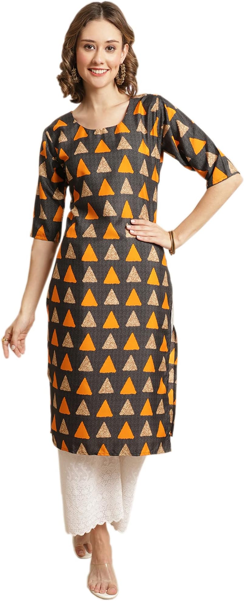 Pinkmint Women's Crepe Multicolor Ethnic Motif Printed Straight Kurti (530387-XXL)