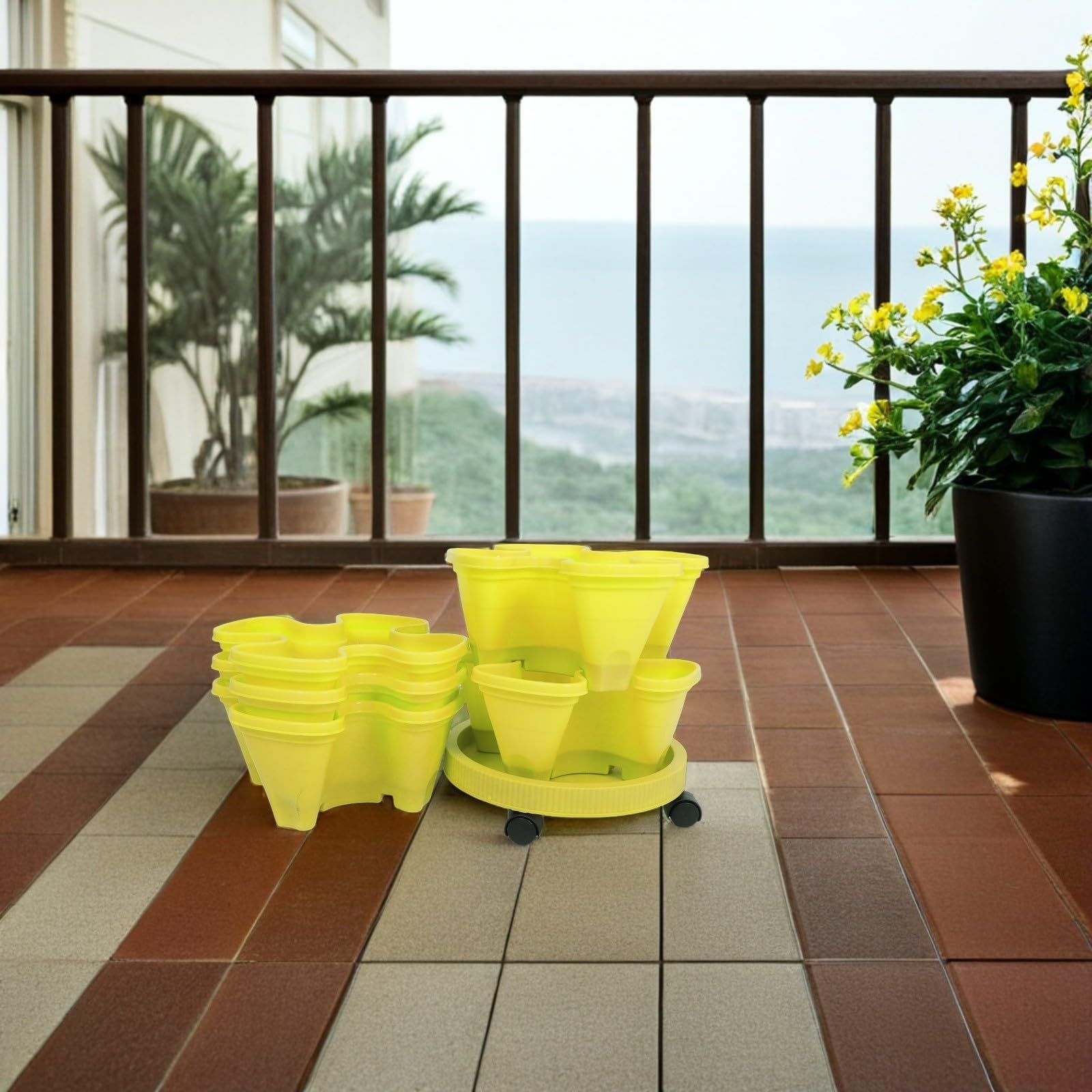 CANIGHT Stapelbares Erdbeer Stapelpflanzgefäß aus Abs Kunststoff 73cm Hoher Vertikaler Blumentopfturm für Balkon und Garten Platzsparend und Vielseitig für Kräuter und Pflanzen