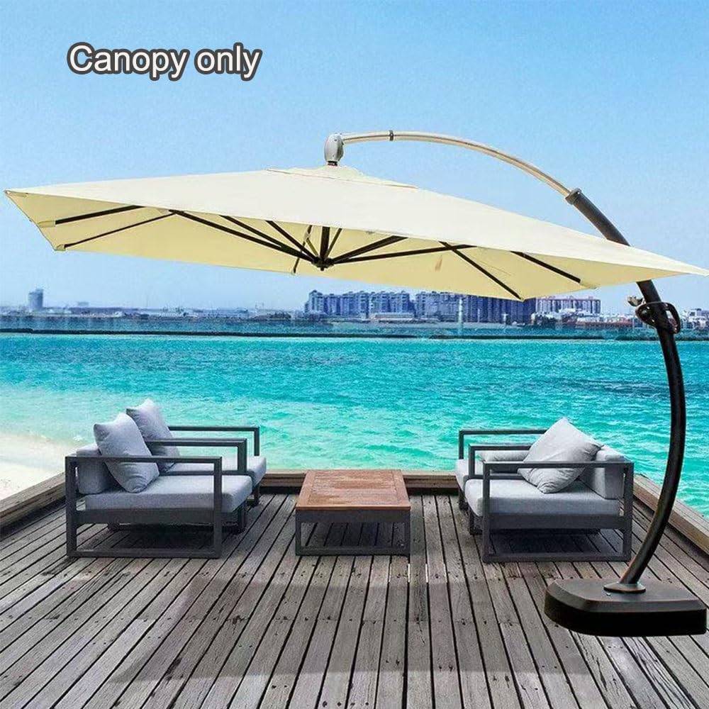 Housse de Rechange Parasol Déporté 2.5x2.5m 8 Baleines Toile de Remplacement Jardin Terrasse Khaki